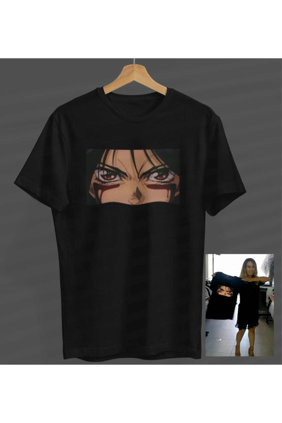 NOVUMUS Unisex Kadın Ve Erkek Vaporwave Eyes Baskılı Siyah Yuvarlak Yaka T-shirt