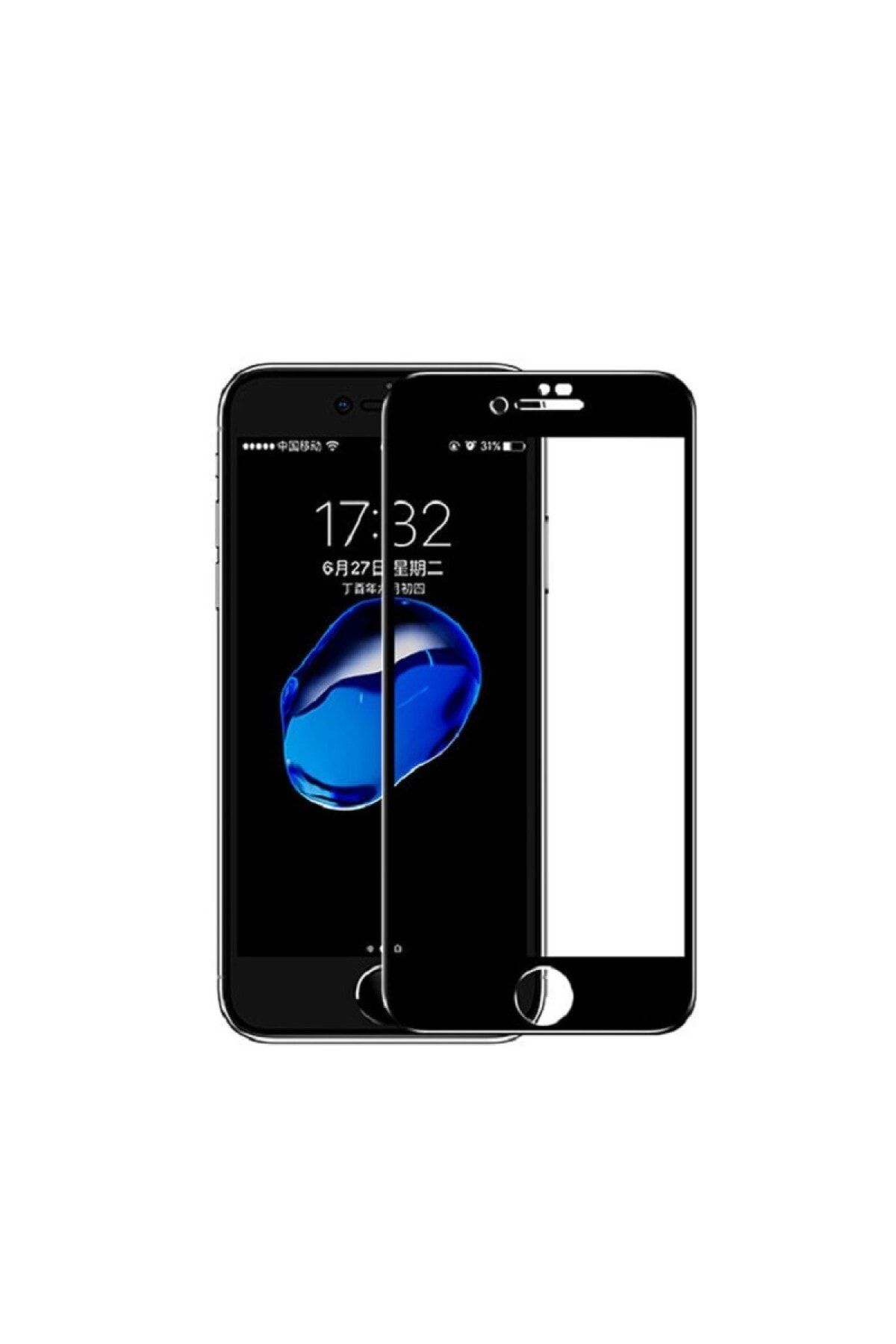 SKV MOBILE Iphone 7 Plus 8 Plus Uyumlu Tam Kapatan Cam Ekran Koruyucu Siyah
