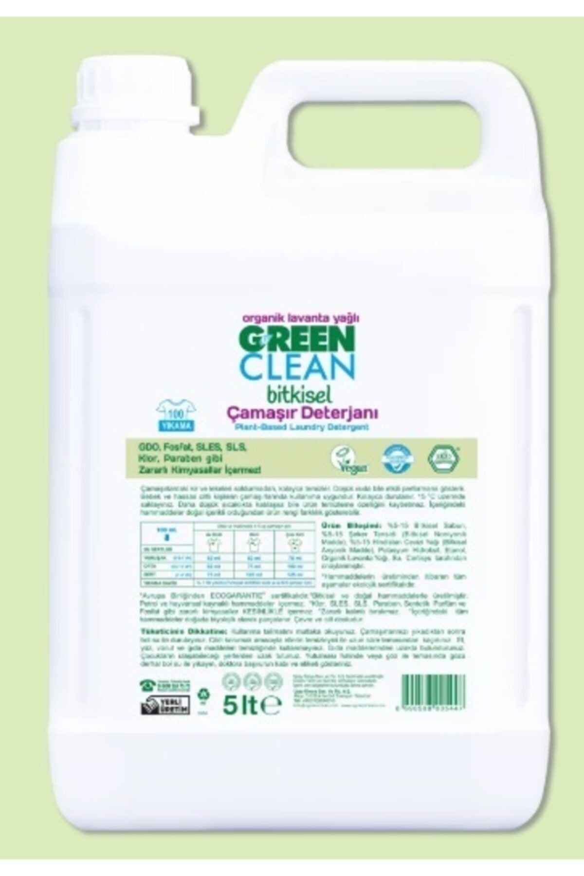 Green Clean Bitkisel Çamaşır Deterjanı Organik Lavanta Yağlı (5000 Ml) Depo-e