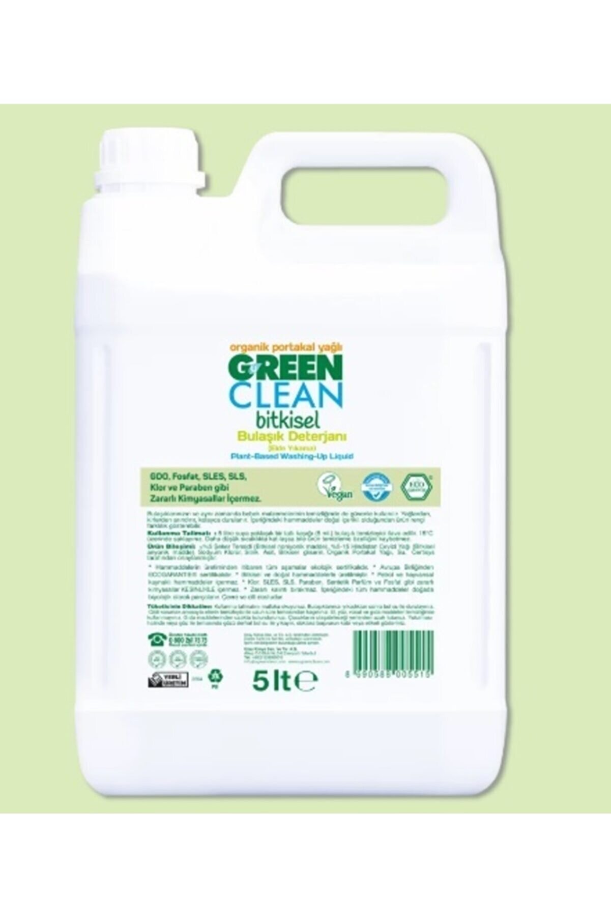 Green Clean Bitkisel Bulaşık Deterjanı Organik Portakal Yağlı (5000 Ml) Depo-e