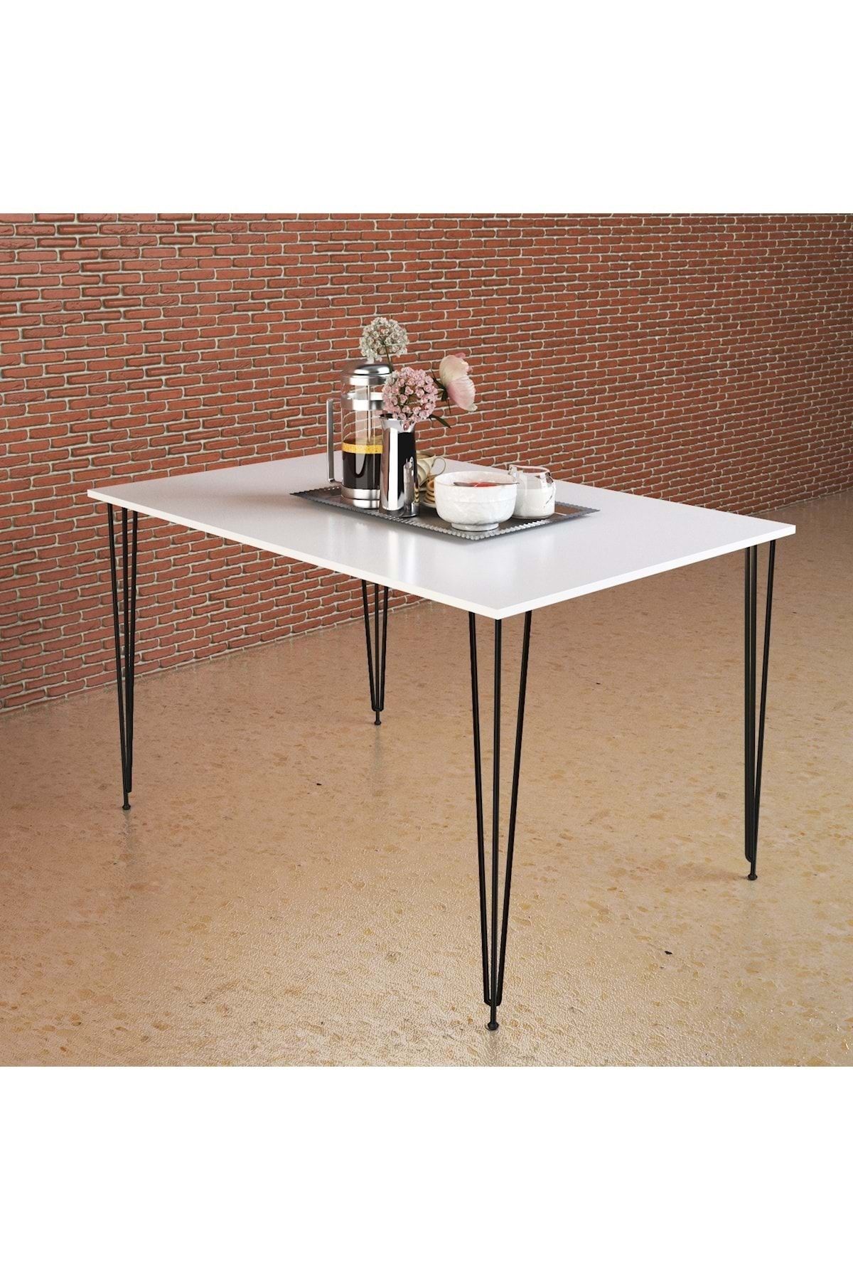 Theia Tasarım Beyaz Masa Takımı, 130x70cm, 6 Sandalyeli
