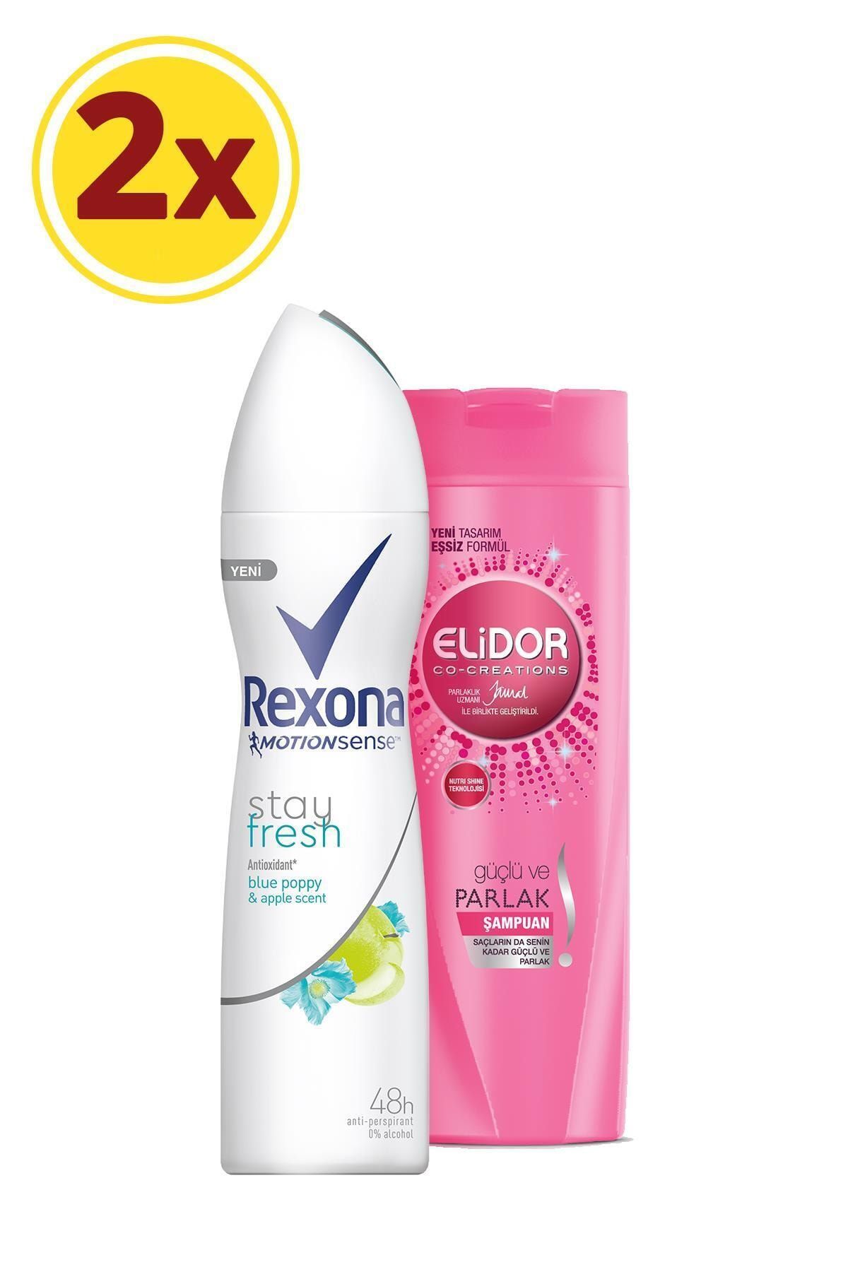 Rexona Kadın Deodorant Sprey Stay Fresh 150 ml + Elidor Şampuan Güçlü Ve Parlak 200 ml Set X2