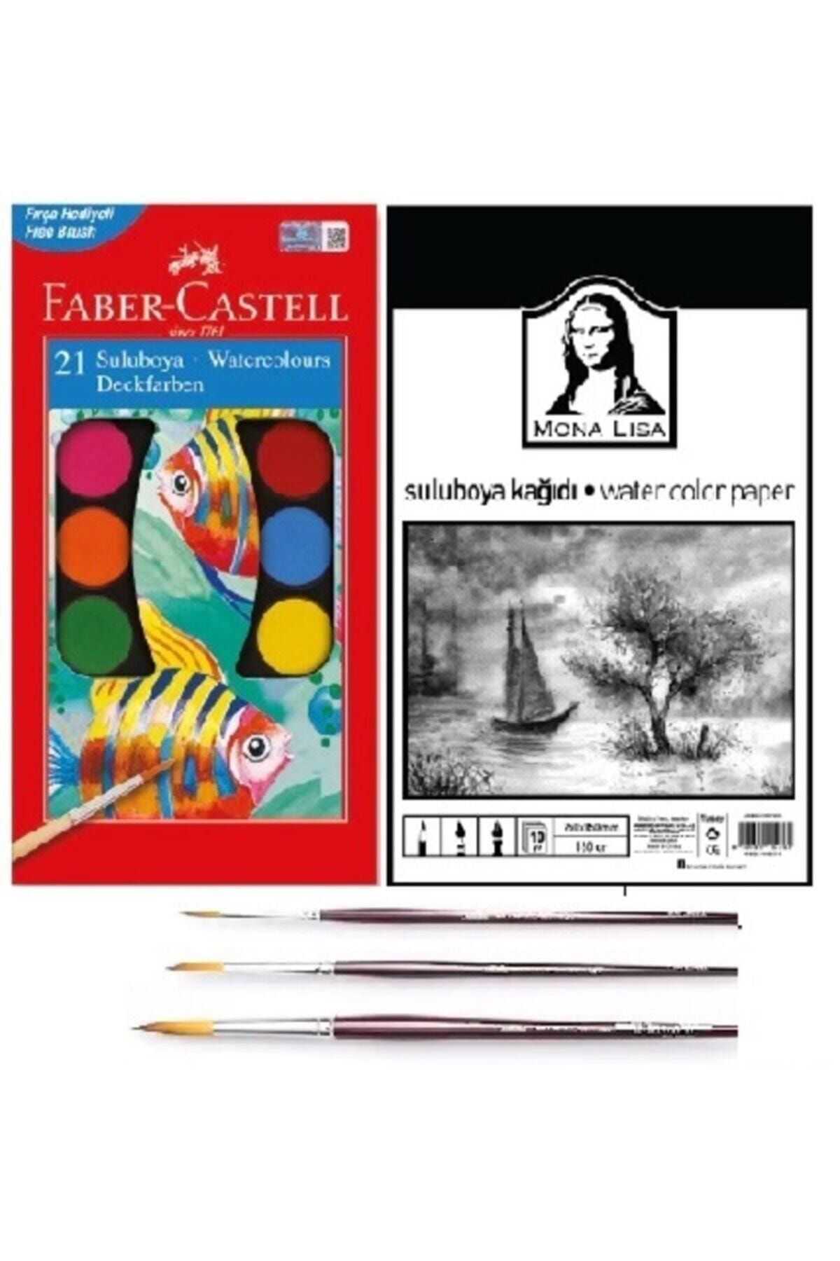 Faber Castell 21li Renk Suluboya+südor25x35 10lu Suluboya Kağıdı+ince,orta,kalın Fırça 14 Parça Suluboya Seti