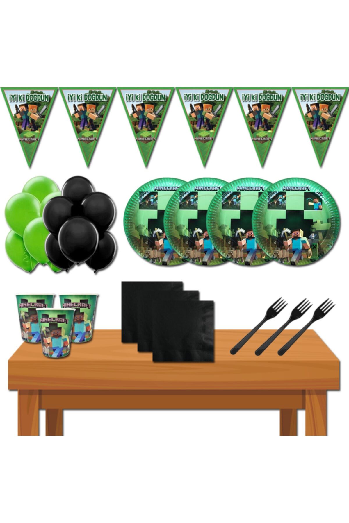 Minecraft 8 Kişilik Doğum Günü Parti Malzemeleri Seti