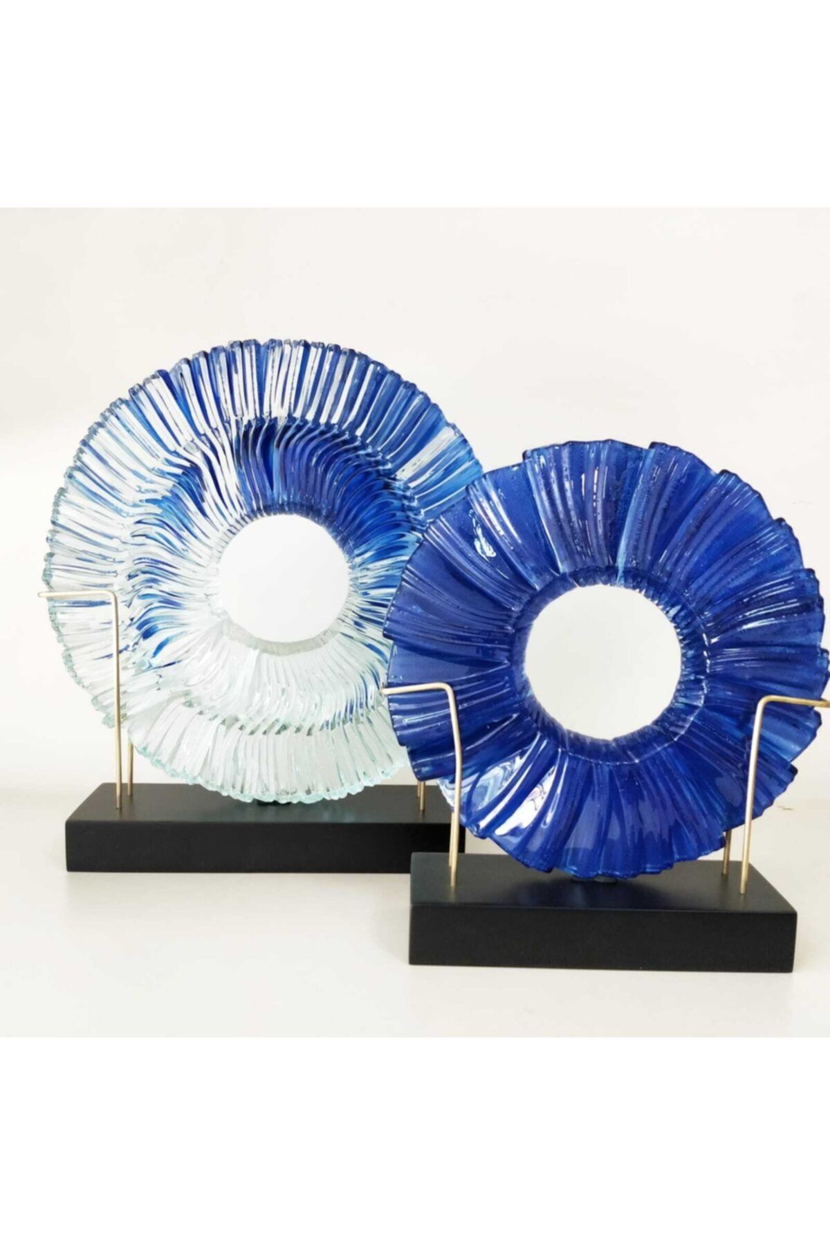 Acaipbi'dükkan Sanatçının Orijinal Ürünü Dekoratif Cam Disk Takımı Mavi Geçişli 22 Ve 27cm
