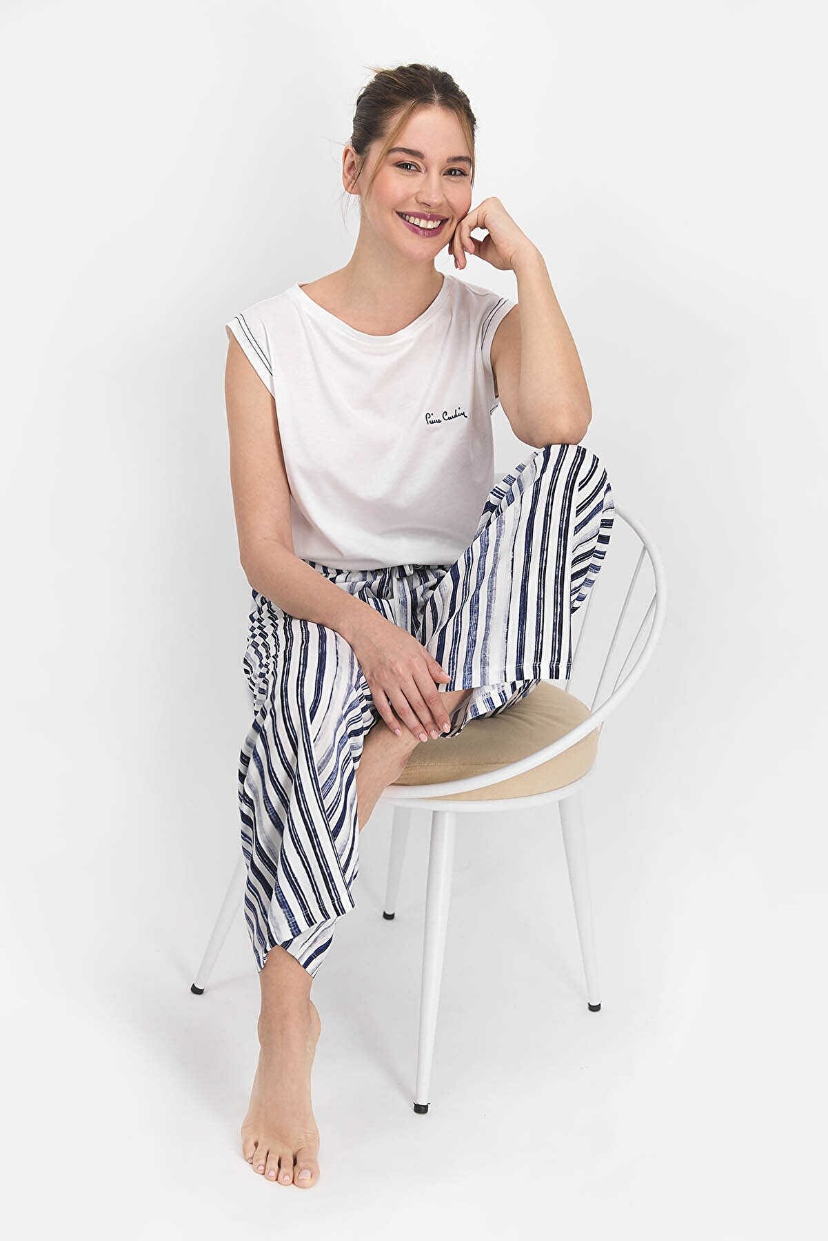 Pierre Cardin Kadın  Krem  Striped Pijama Takımı