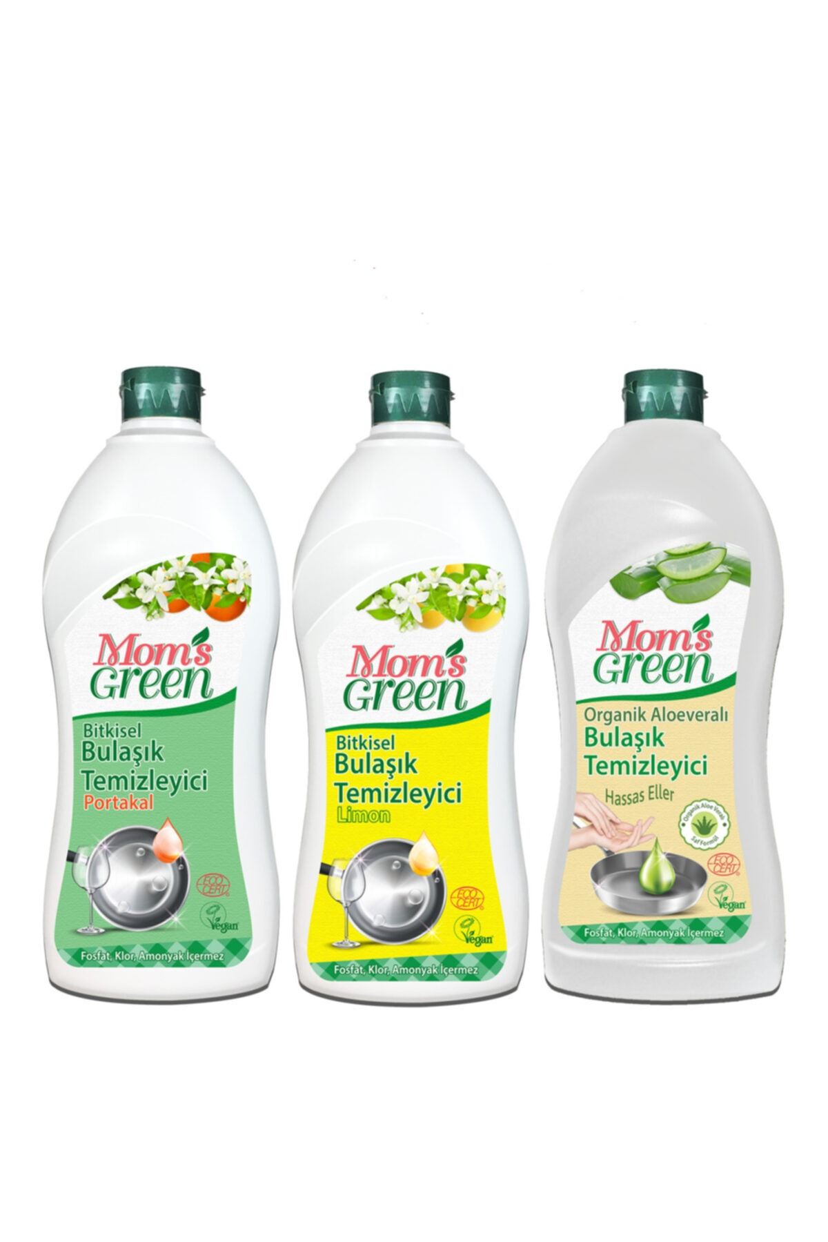 Mom's Green 3'lü Set Bitkisel Bulaşık Temizleyici Limon Ve Portakal Organik Aloevera