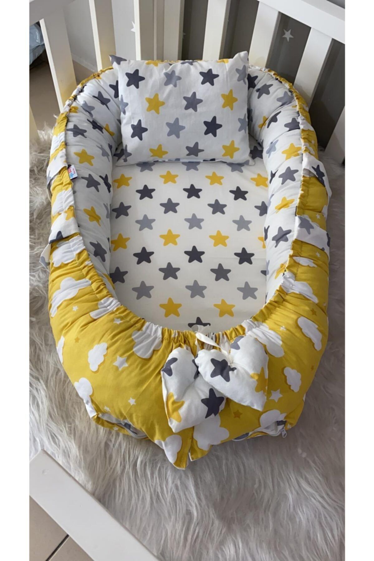 Jaju Baby Nest Sarı Yıldız Desenli Tasarım Jaju-babynest Anne Yanı Bebek Yatağı
