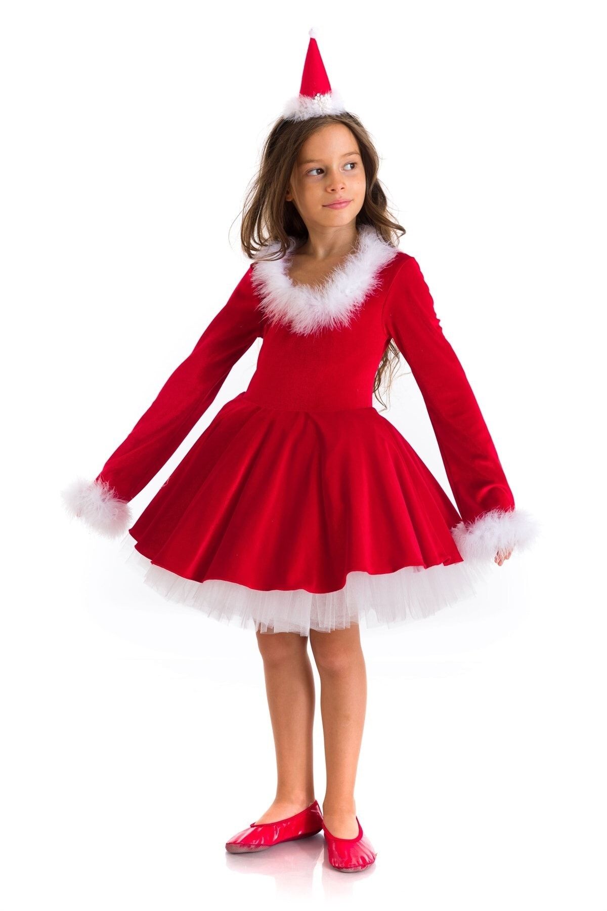 Tameris Kostüm Noel Baba Santa Elbisesi Taçlı - Kız Çocuk Parti Ve Doğum Günü Kostümleri