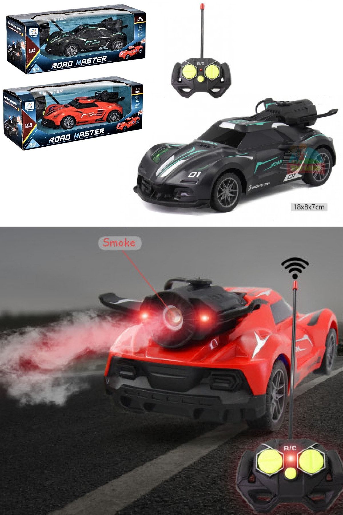 Toysberg Uzaktan Kumandalı Şarjlı Duman Atan Işıklı Araba - 1:18 & 40 Mhz Full Fonksiyon Oyuncak Araba