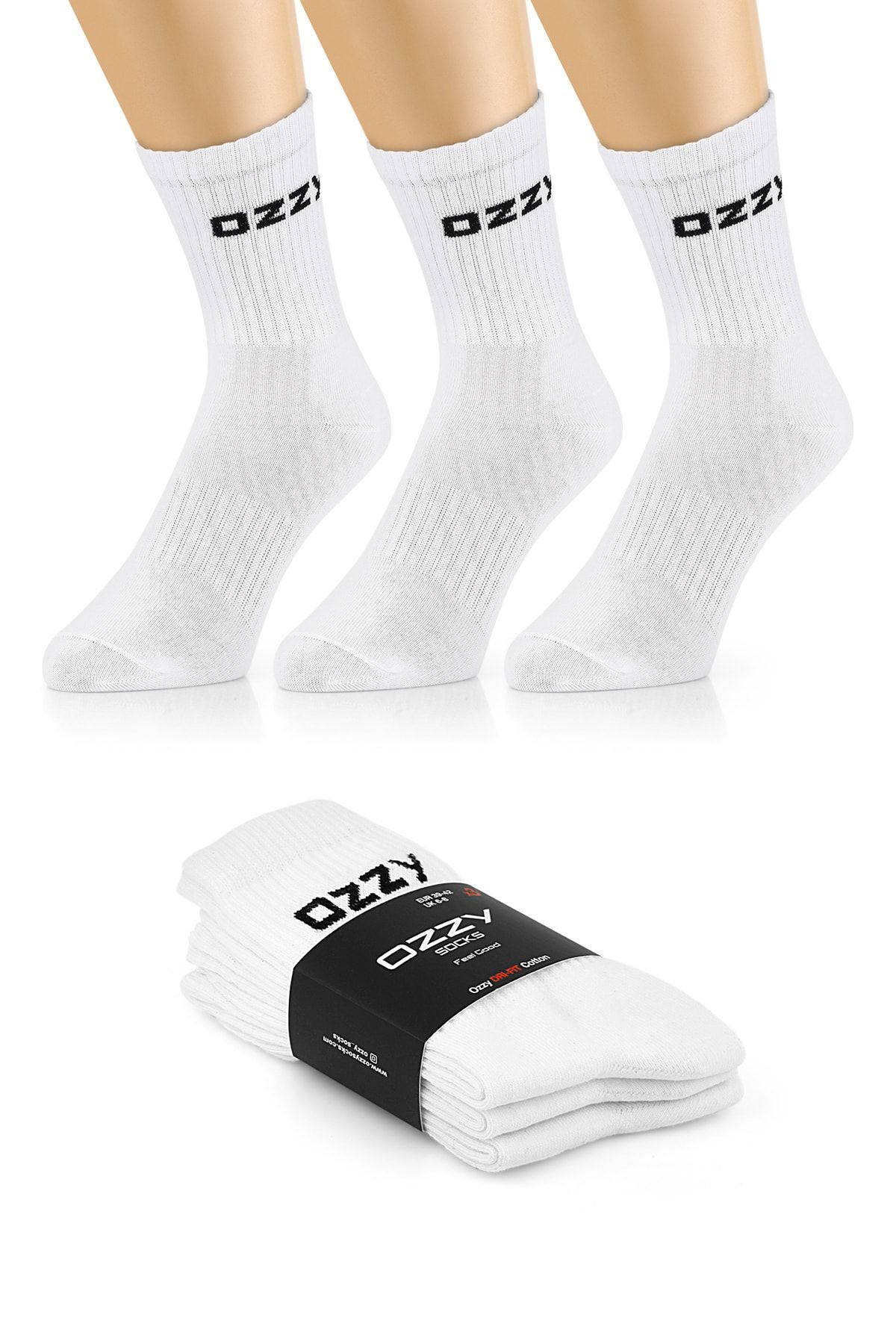 Ozzy Socks 3 Çift Uzun Konçlu Tenis Spor Çorabı Beyaz Paket