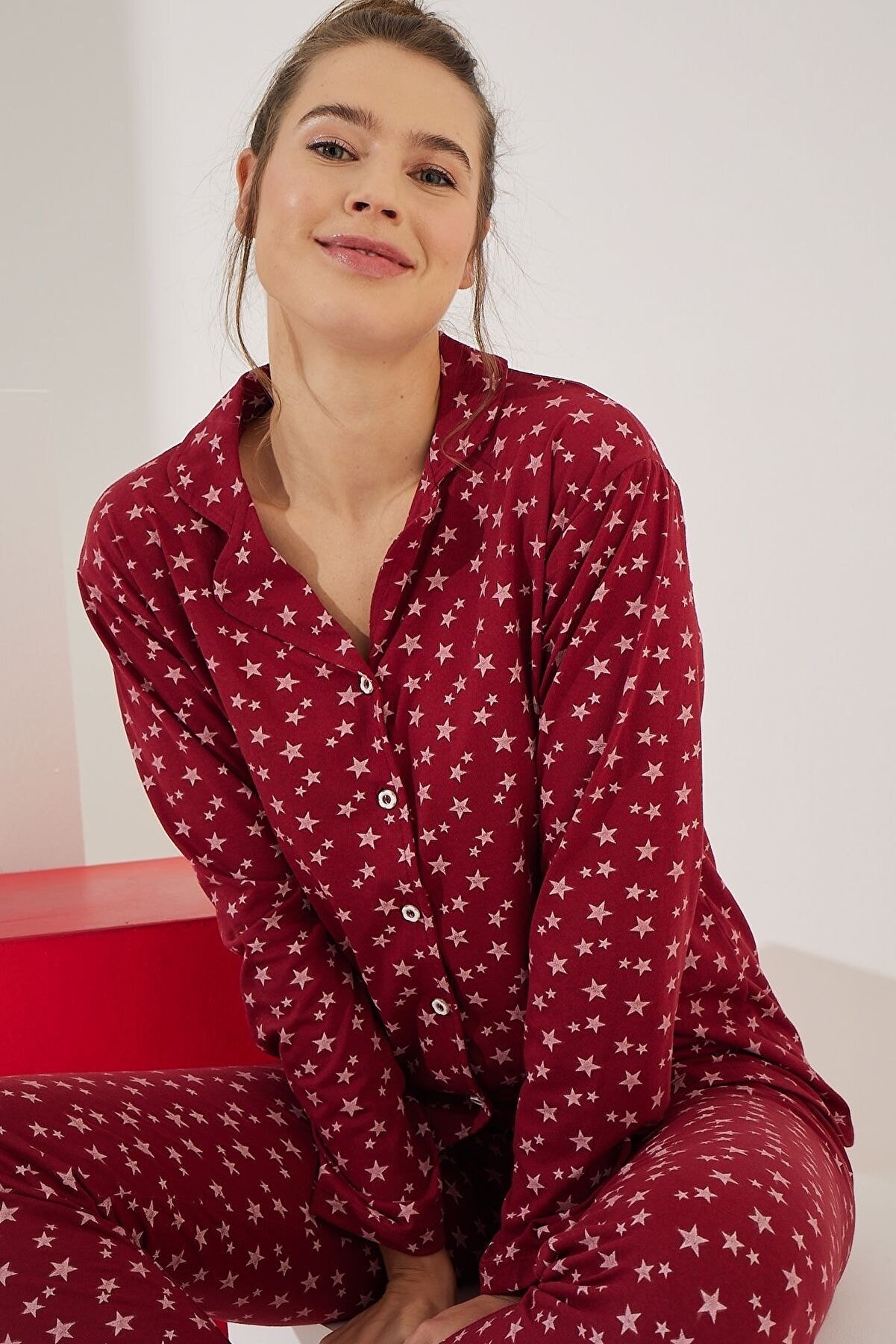 Strawberry Pamuklu Düğmeli Pijama Takım