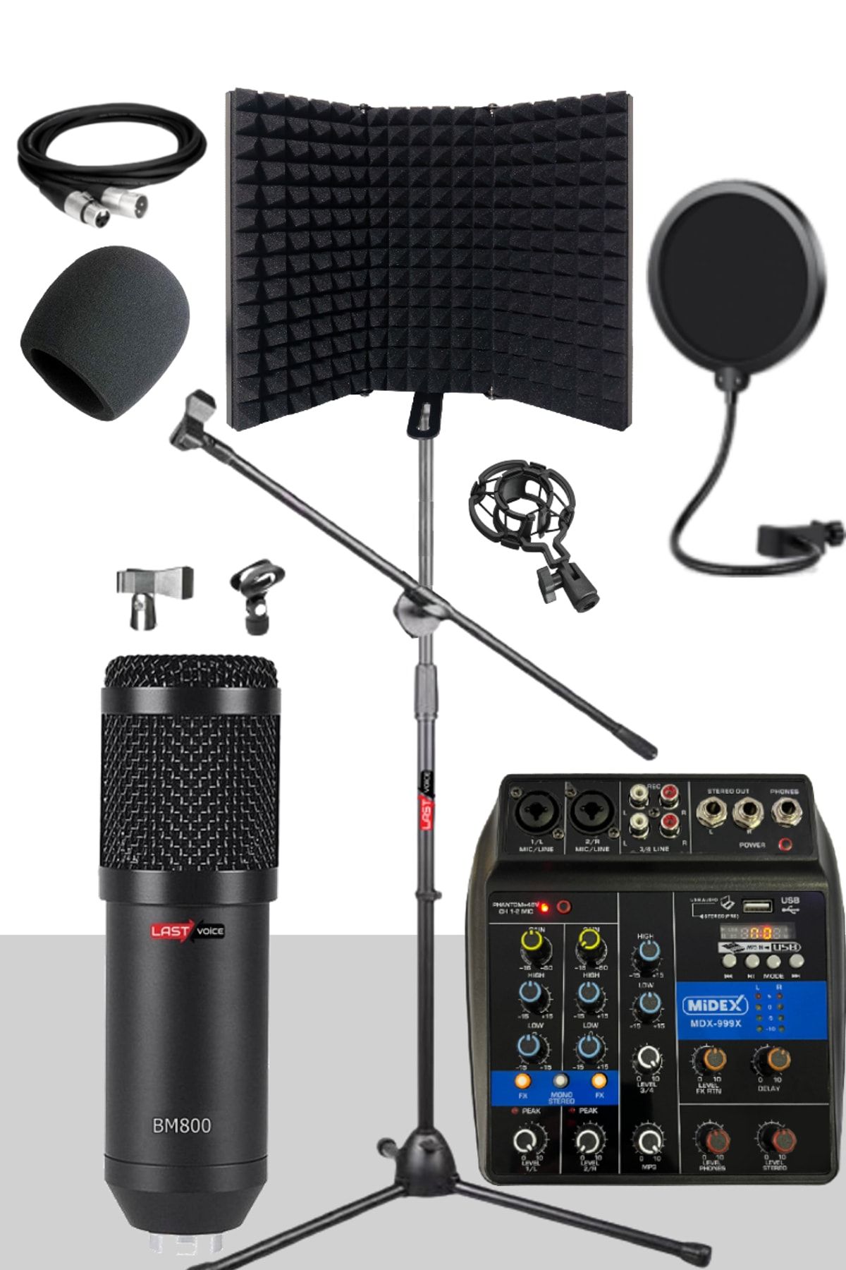 Lastvoice Pack Set-3 Bm800 Mikrofon + Stand + Yalıtım Paneli + Filtre + Stüdyo Mikser