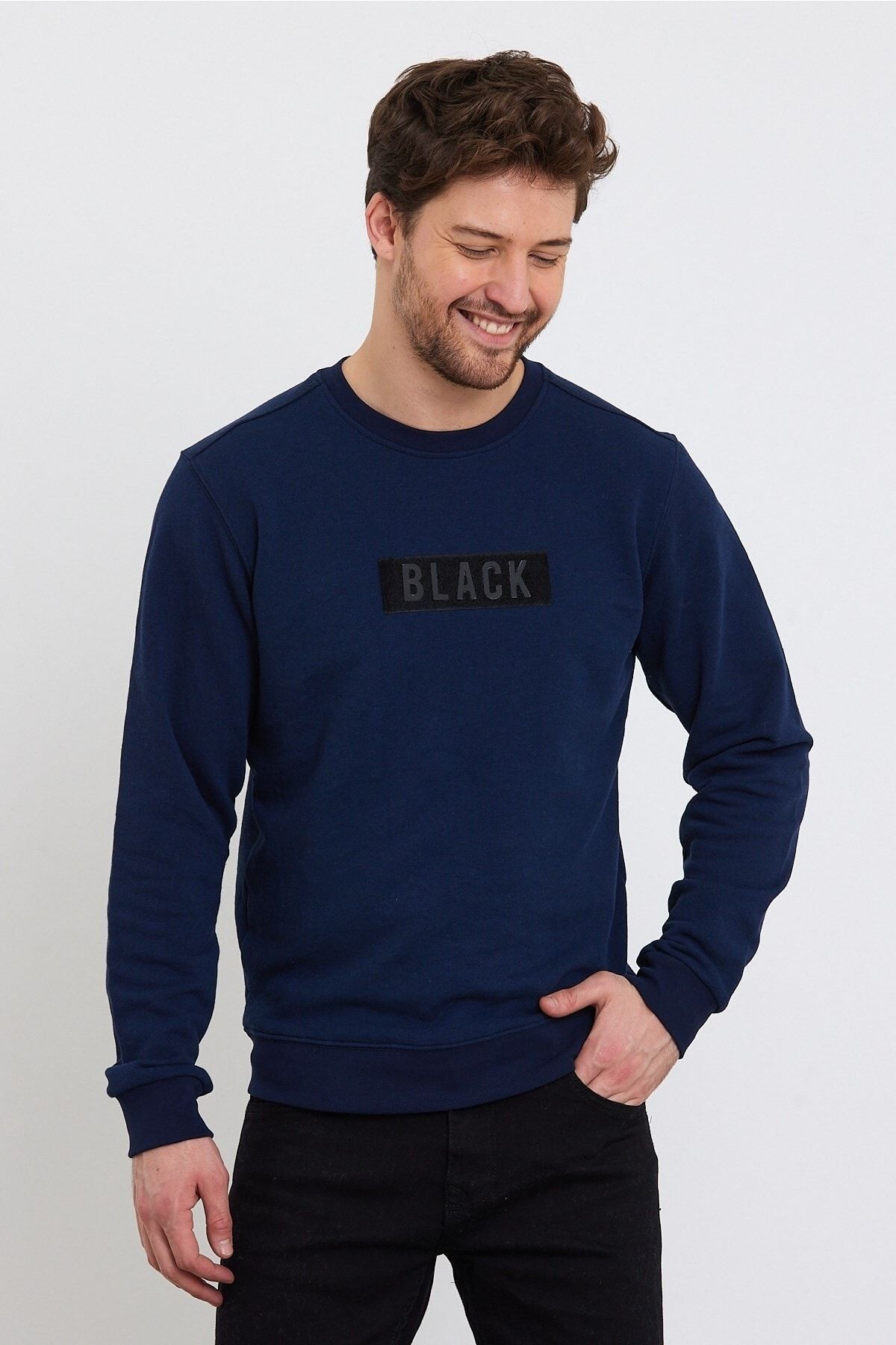 SPORTSTATİON Yakalı Standart Kalıp Pamuklu Black Lacivert Erkek Swetshirt