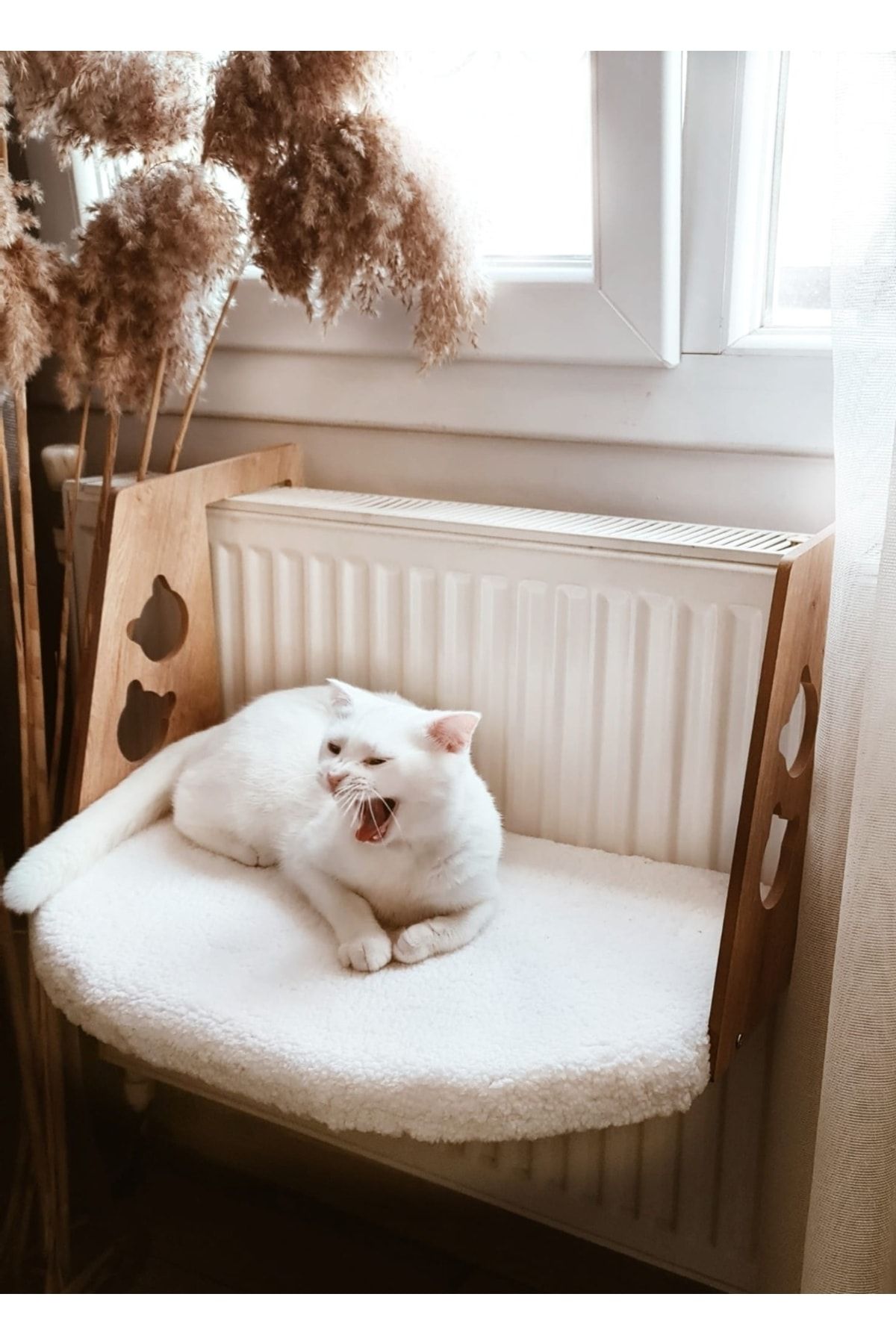 POFENK Kedi Yatağı Kalorifer Petek Radyatör Yatağı Geniş Kedi Yatağı Welsoft Peluş Kumaş Beyaz