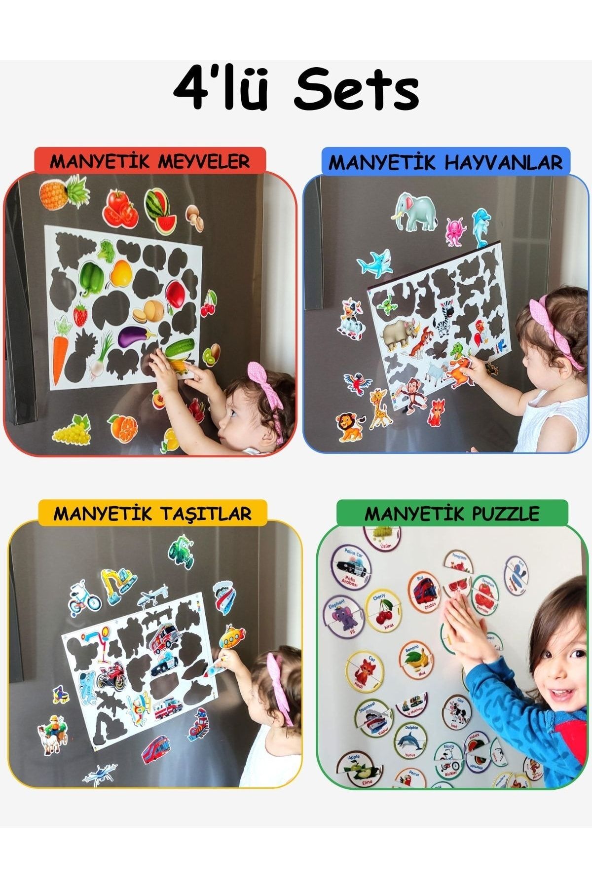 Schmülzer 4' Lü Set Manyetik Puzzle Bultak Hayvanlar / Meyveler/taşıtlar/puzzle - Şablon Eğitici
