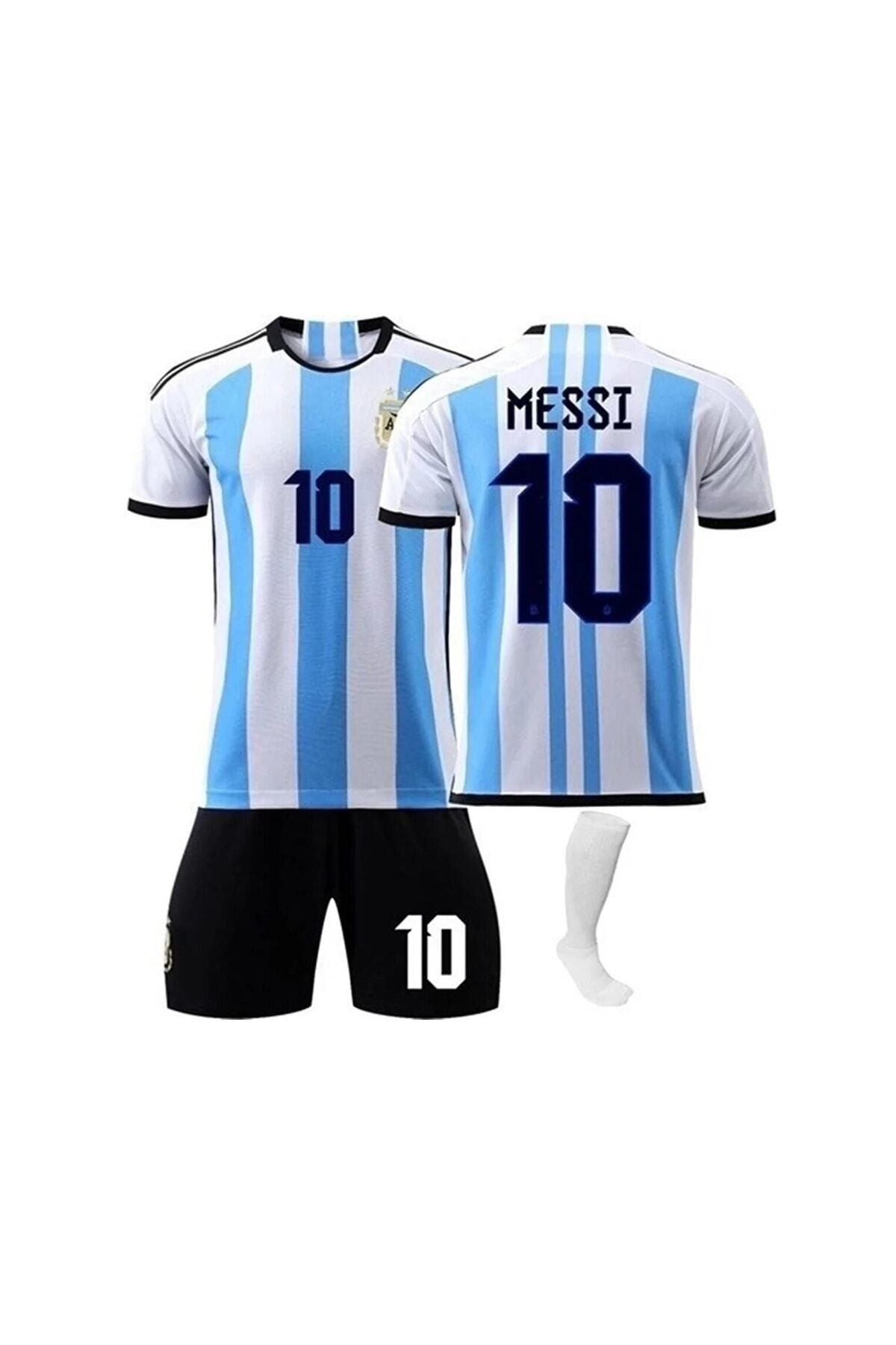 yenteks Arjantin Messi Çocuk 3 Yıldız Dünya Kupası Çubuklu Forma