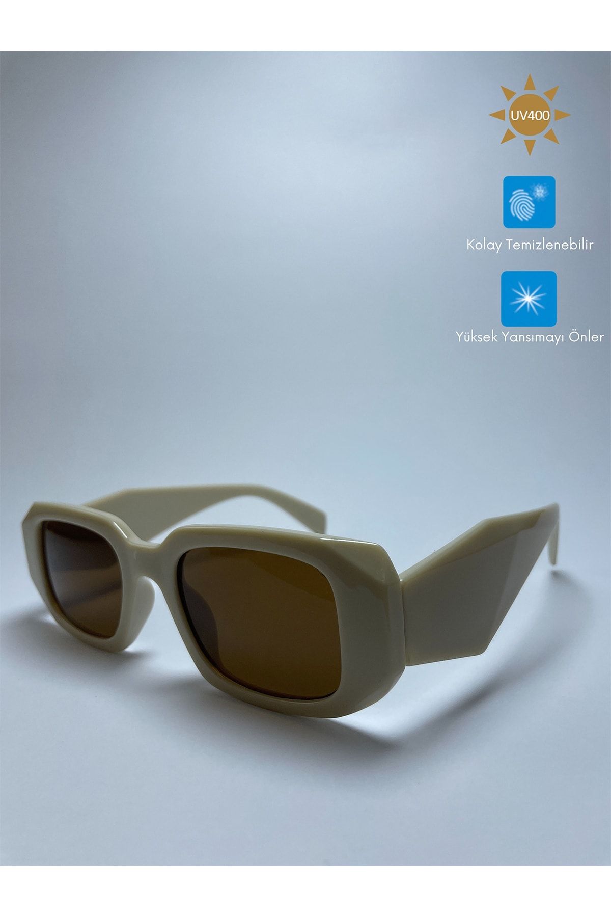 VisionGlasses Kalın Vintage Bej Unisex Güneş Gözlüğü