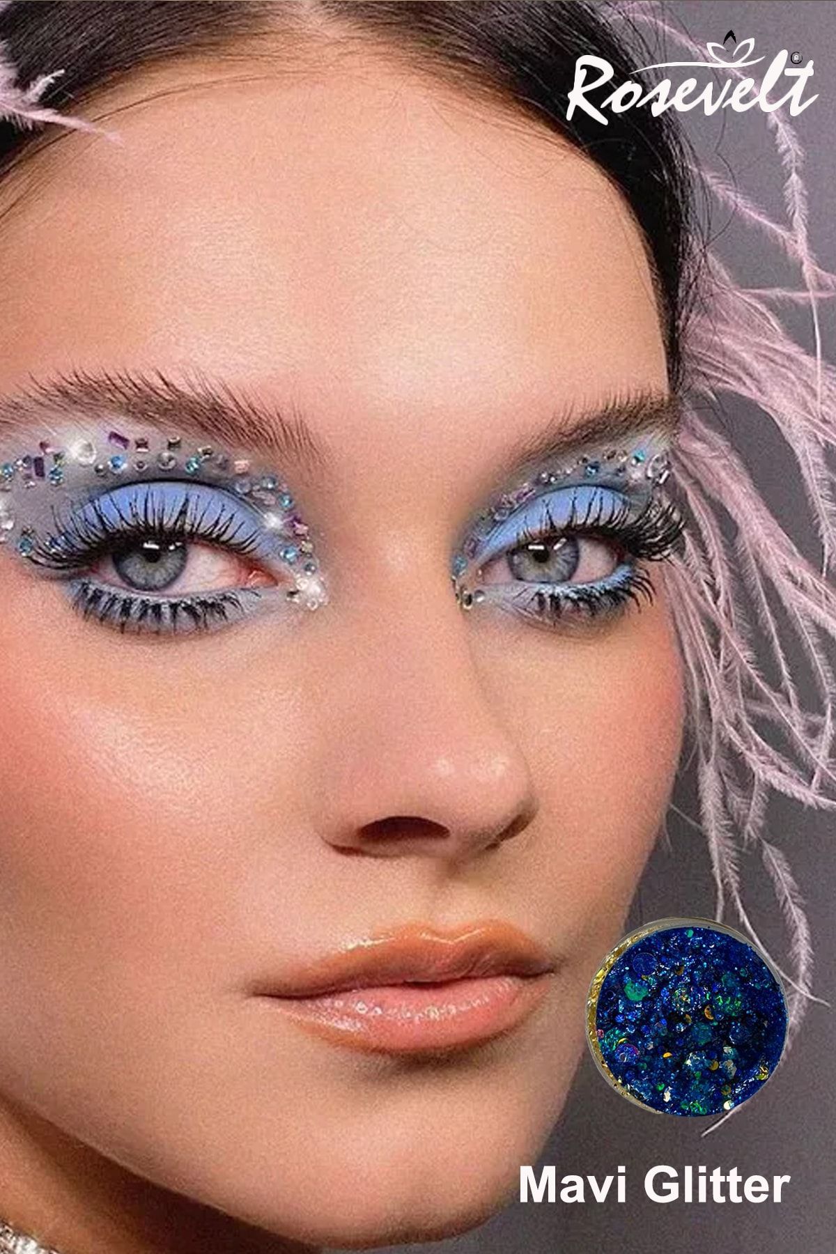 ROSEVELT Jel Form Makyaj Simleri Glitter Işıltılı Yüz Makyajı Mavi