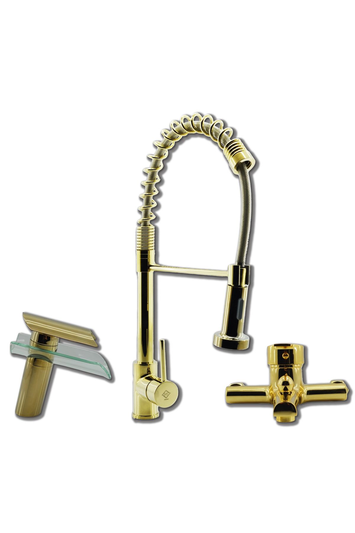 Prima Pirima Endüstriyel Evye Batarya Gold (altın) Renk 3'lü Set Evye-lavabo-banyo Bataryası