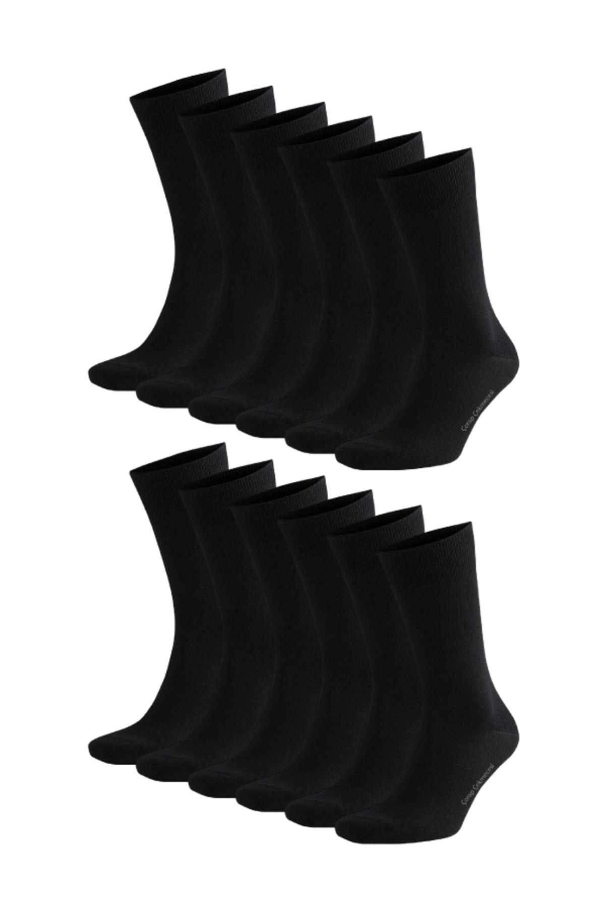 Çorap Çekmecesi Pamuklu Klasik Düz Siyah Çorap 12'li