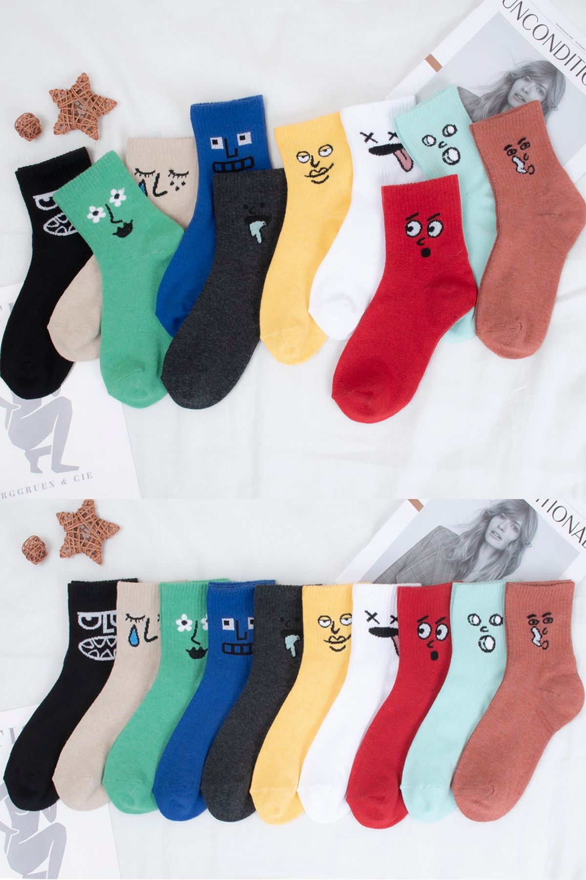BGK Unisex Yüz Desenli 10 Çift Trend Çorap
