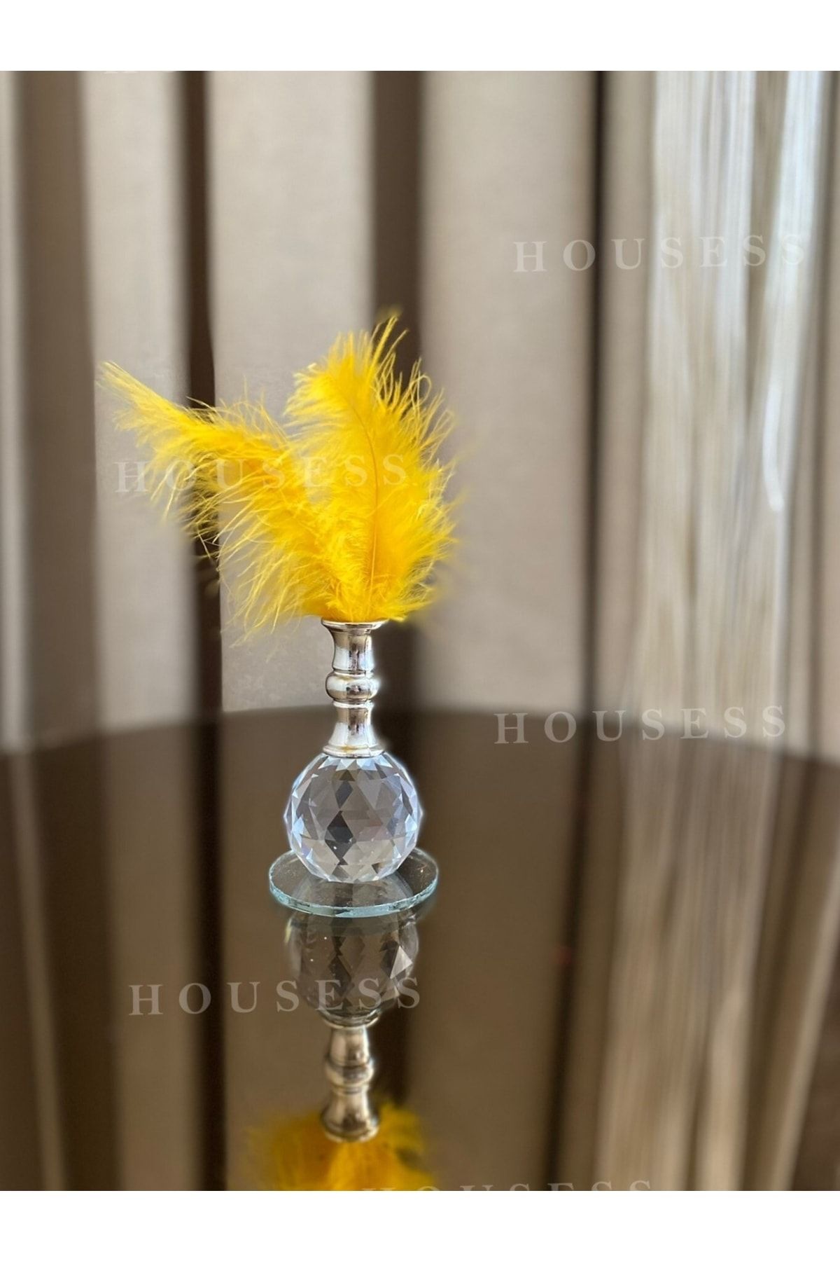 Housess 1 Adet Sarı Tüylü Gümüş Kristal Top Tüylük Dekor Biblo Süs