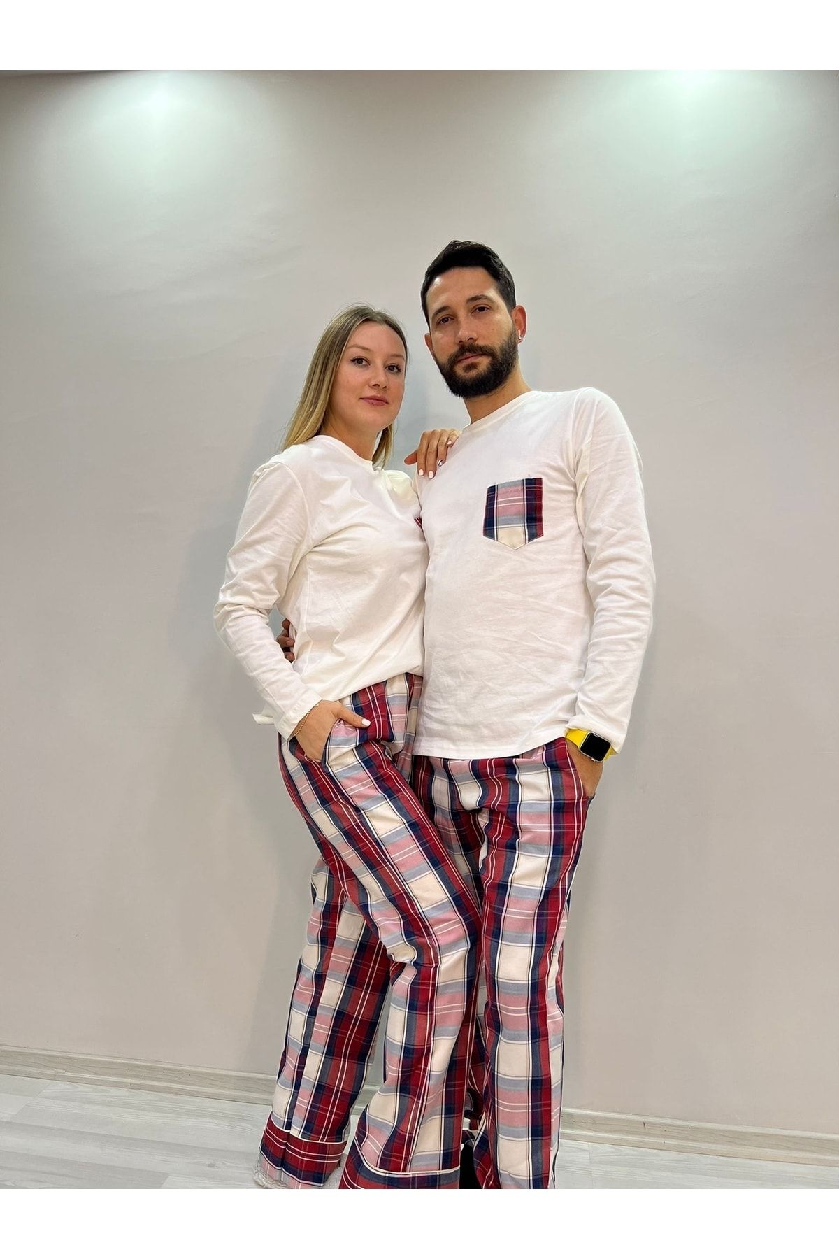 Serbella Beyaz Ekose Kadın Pijama Takımı(sadece Kadın)