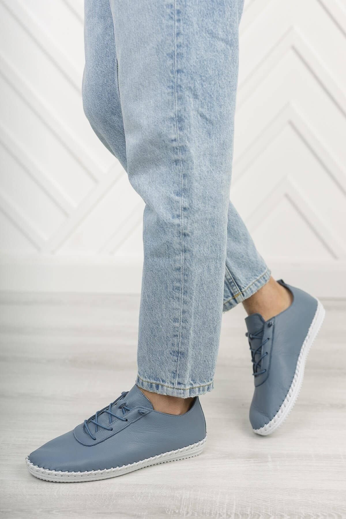 Aleza Shoes Hakiki Deri Mavi Erkek Loafer Günlük Ayakkabı