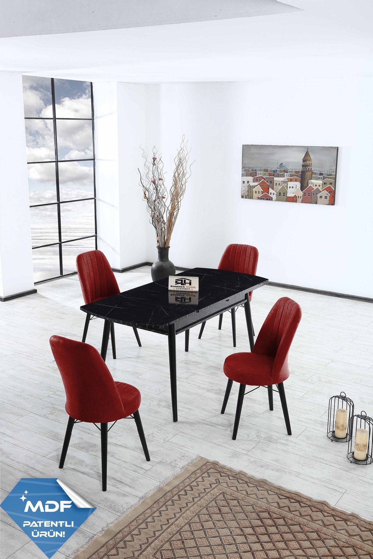 Ramoda Home Concept 80x175 Açılır Masa Yemek Masası Takımı Mutfak Masası Takımı 4 Sandalye