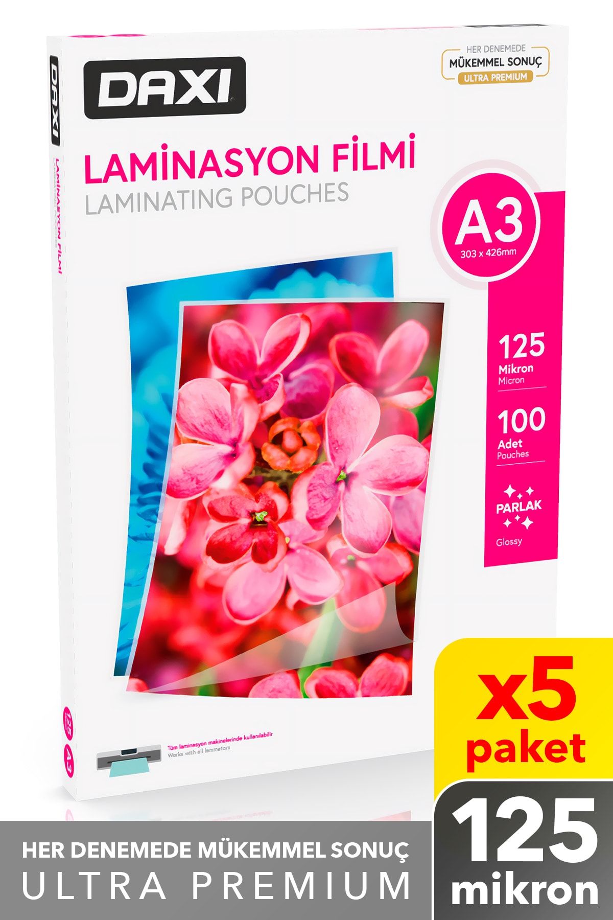 Daxi A3 125 Mikron Laminasyon Filmi | 5 Paket