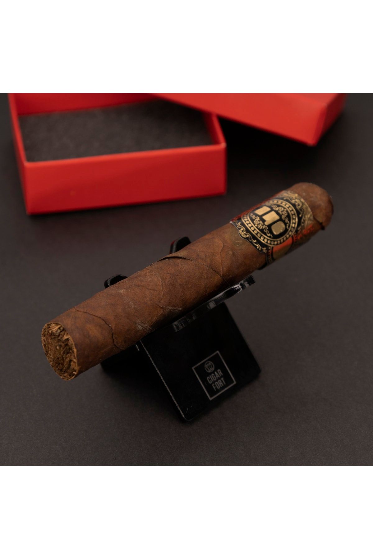 CigarFort Katlanır Puro Standı Sehpası - Kırmızı Deri Kılıflı