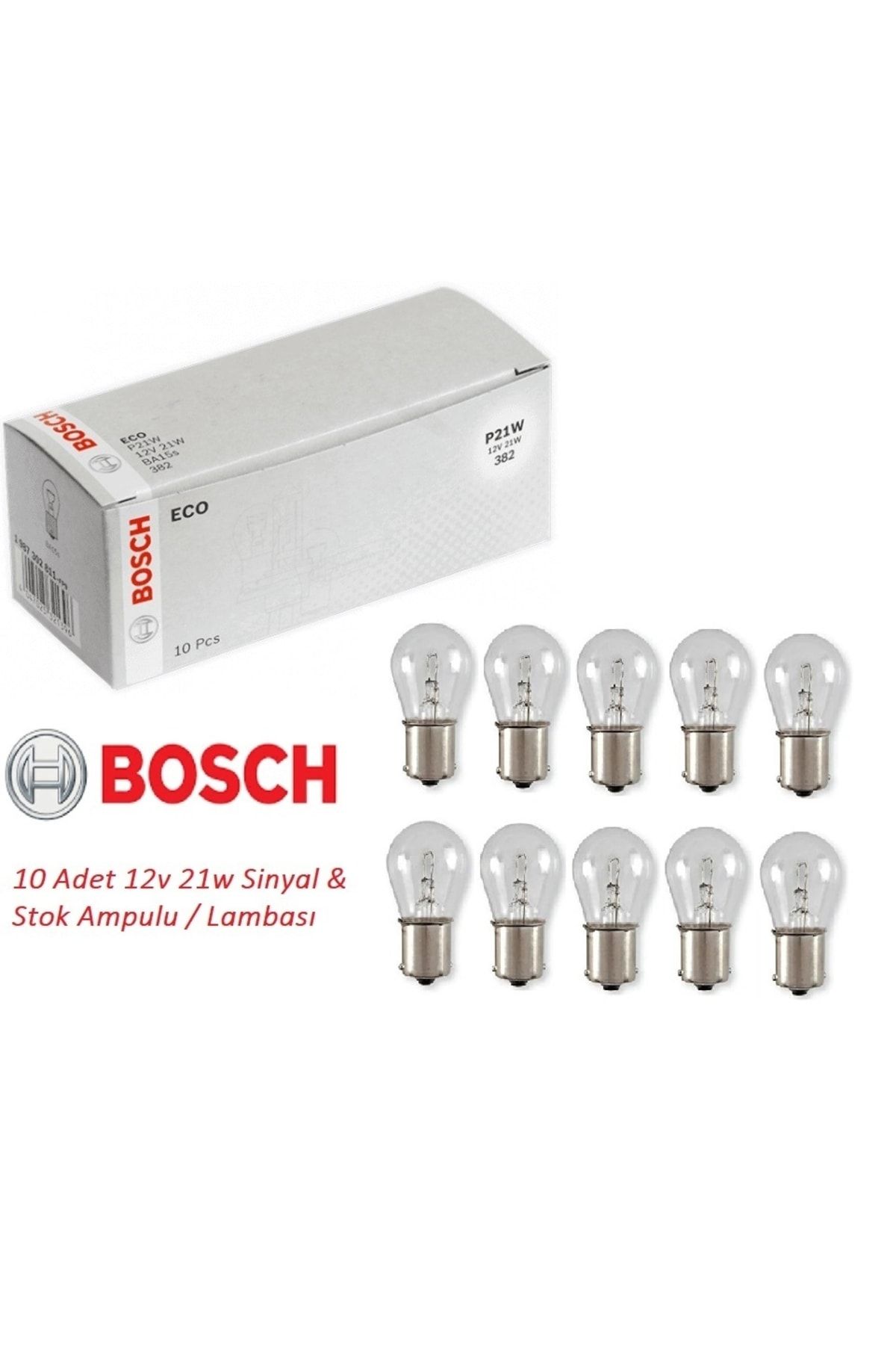 Bosch 12 Volt 21 Watt Sinyal Stop Ampulu Lambası 93 Tek Duy Ampul Takımı 10 Adet
