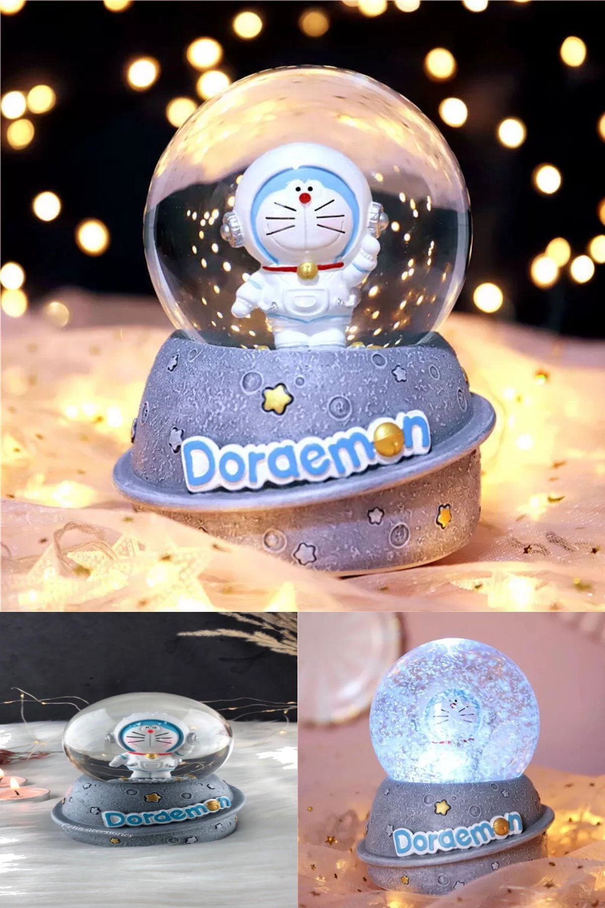 Midday Anime Karakteri Doraemon Tasarım Kar Püskürten Led Işıklı Müzikli Büyük Dekoratif Sevimli Kar Küre
