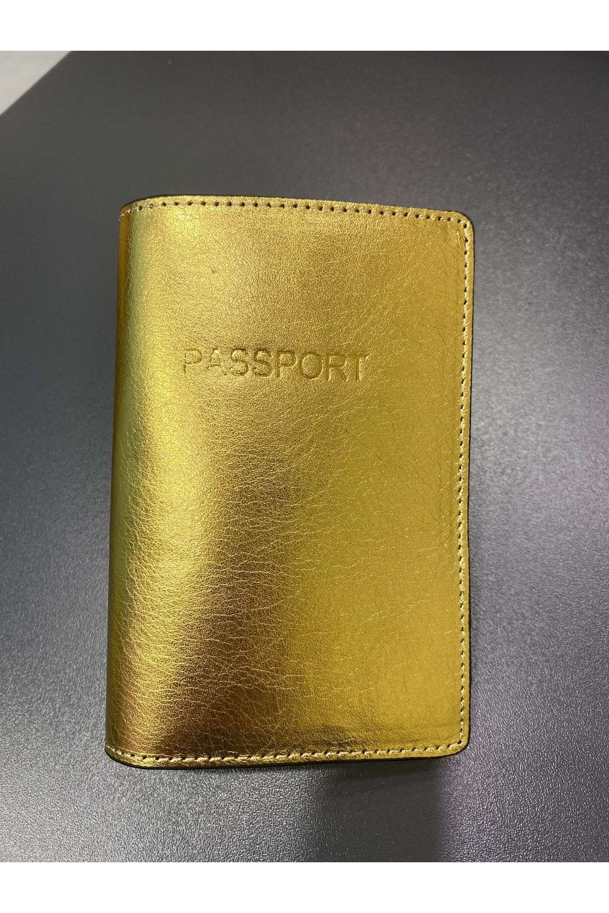 Seyahataksesuar Gold Deri Pasaport Kılıfı