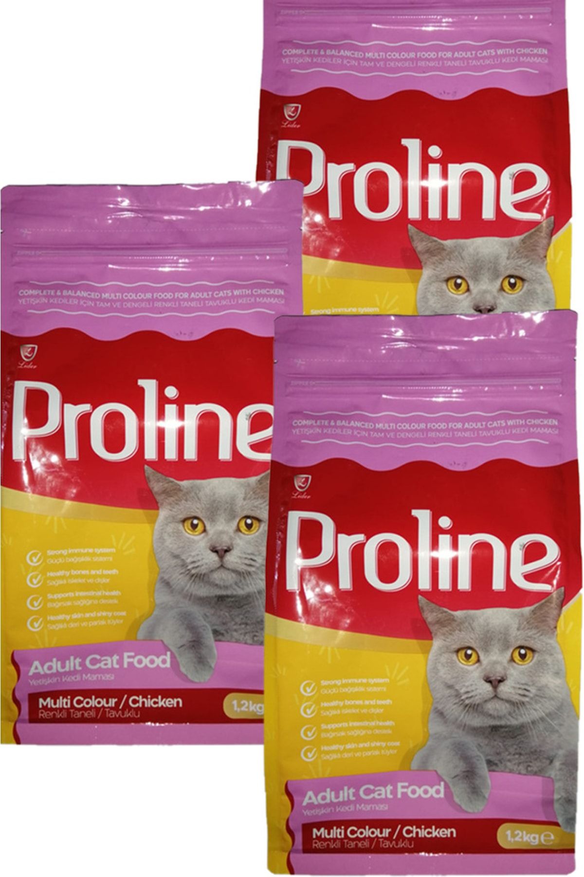Proline Proline Multi Colour Renkli Taneli Tavuklu Yetişkin Kedi Maması 1200 Gr X 3 Adet