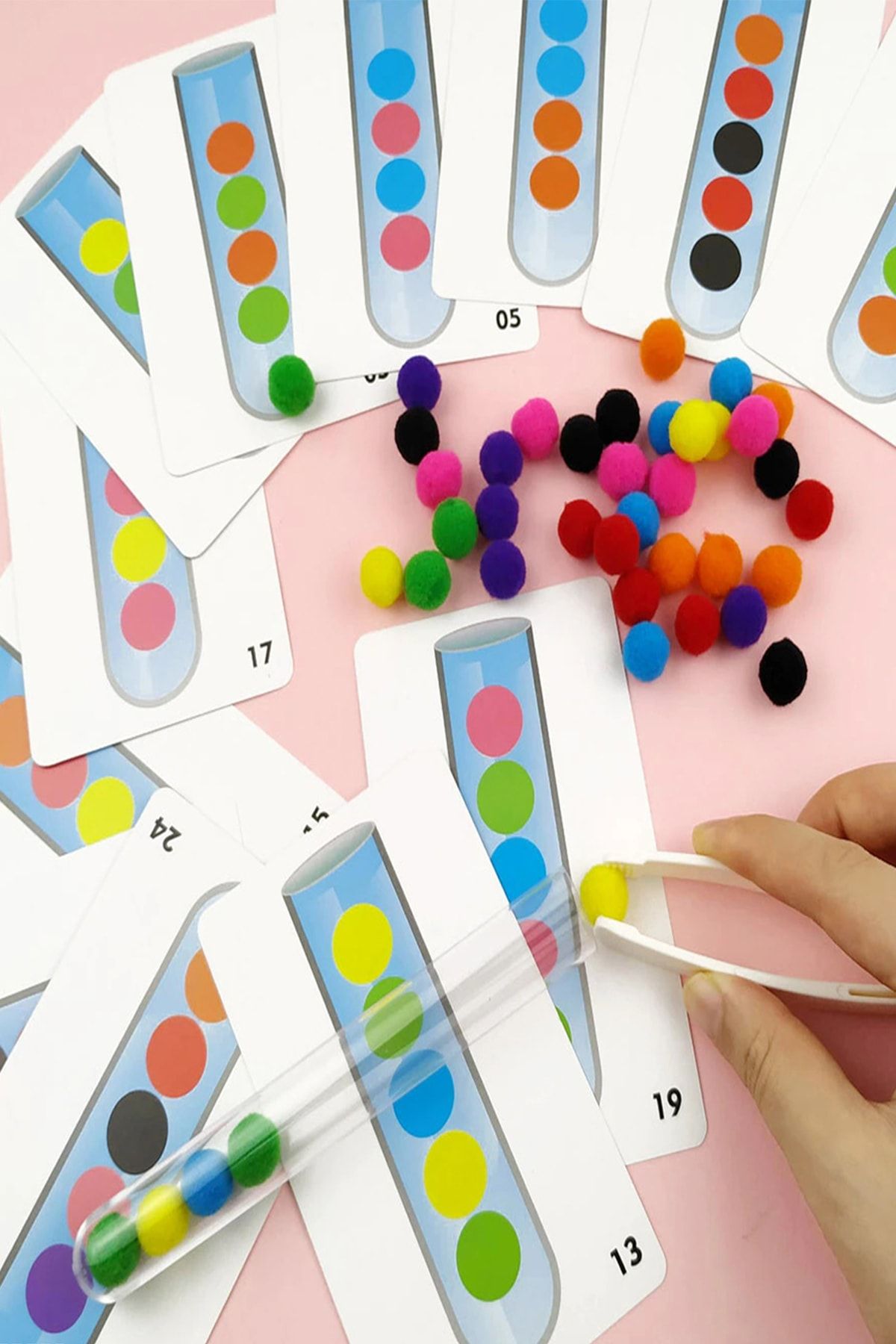 GONCA EĞİTİM Montessori Renk Eşleştirme Eğitici Oyuncak-test Tüp Boncuk Dizme Puzzle Oyuncak