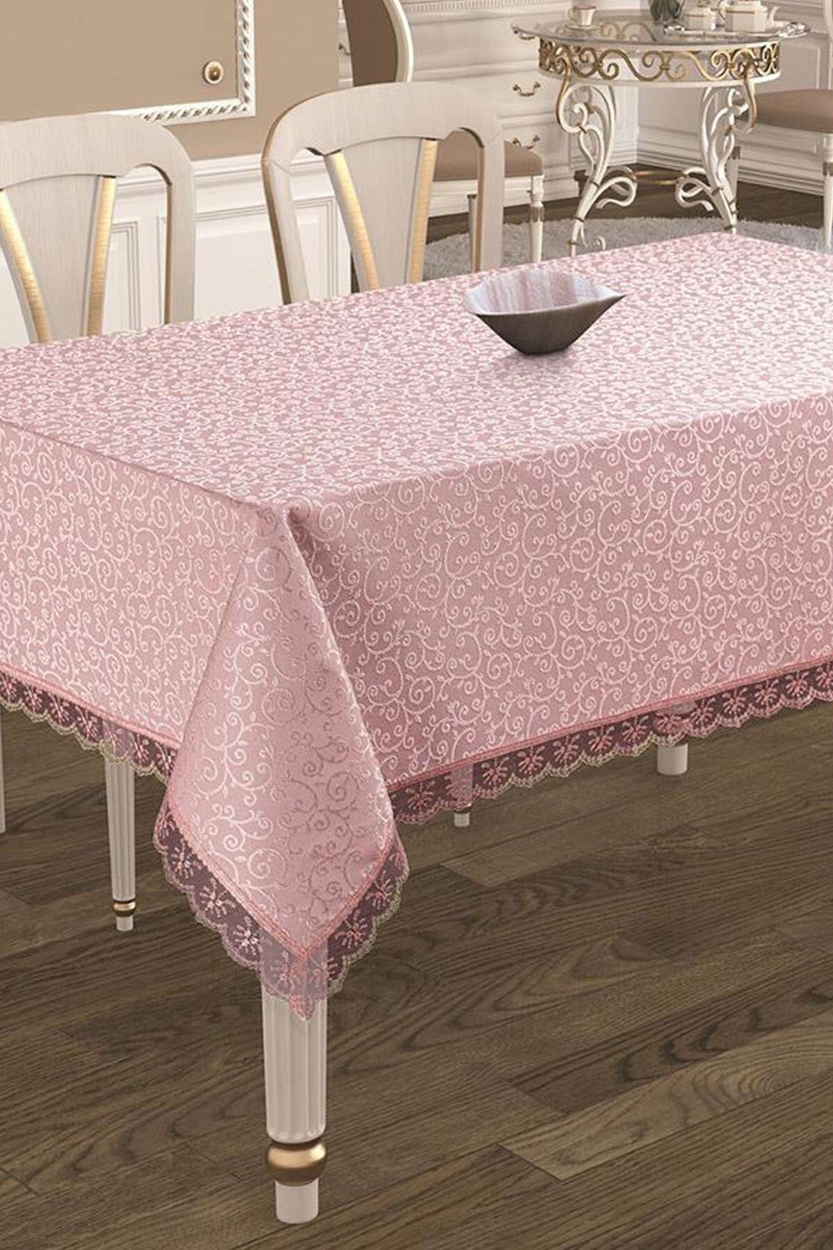 Çt Çeyizci Tekstil Fransız Güpürlü Leke Tutmaz Tek Masa Örtüsü 160x220cm - Pudra Tablecloth