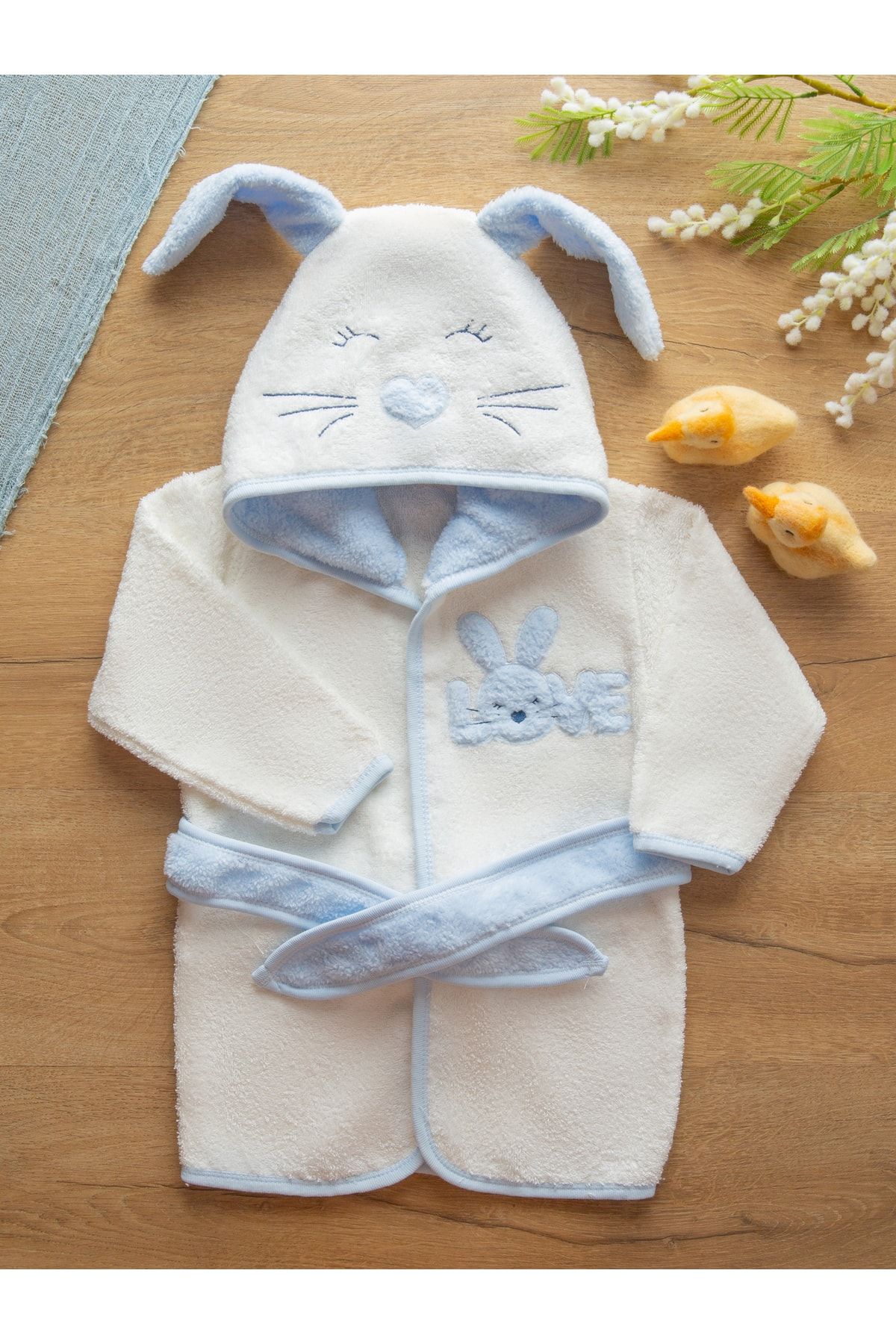 Sarebaby Love Serisi Tavşancık Organik Erkek Bebek Bornozu Yeni Sezon