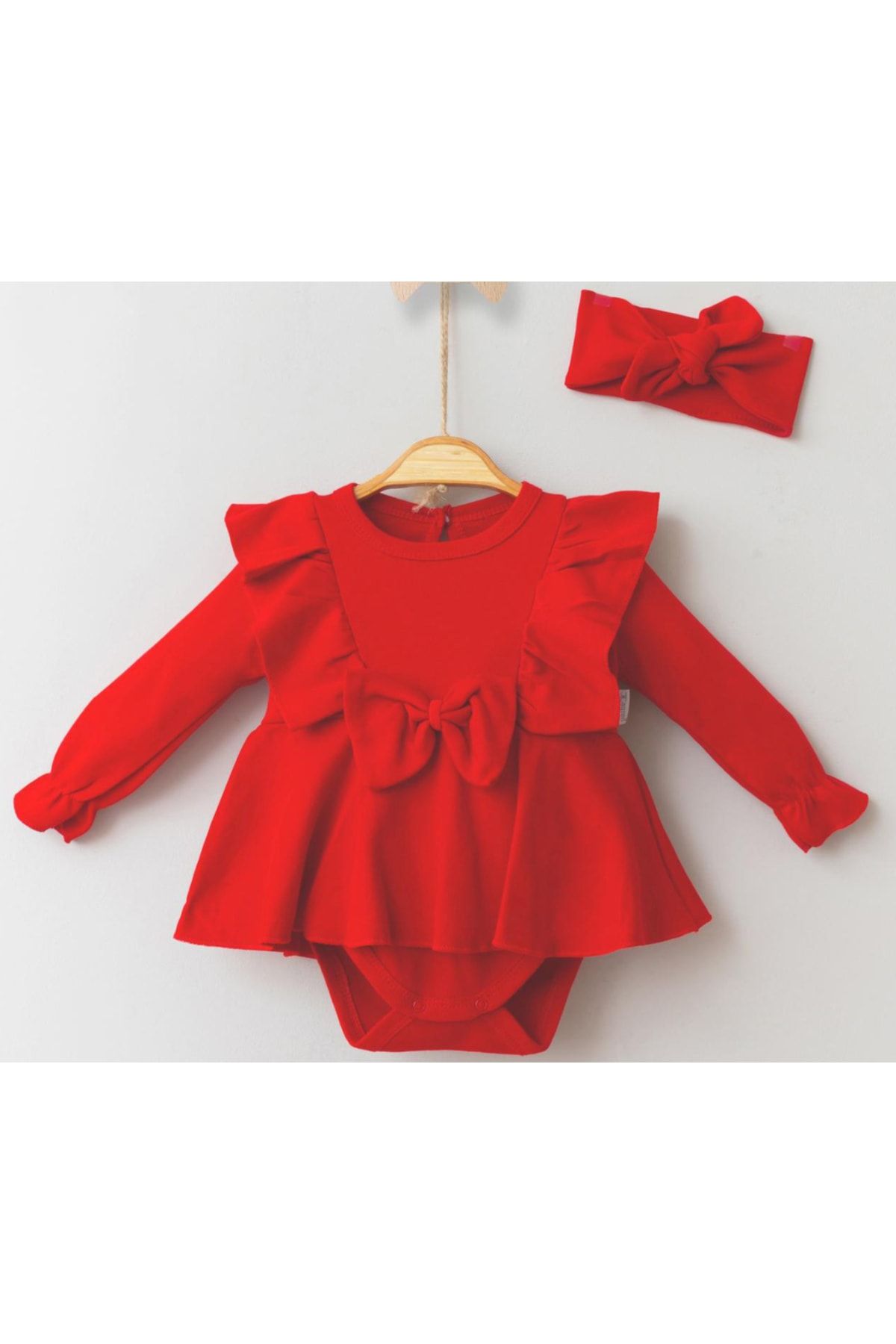 miniyou Kız Bebek Fiyonklu Romper Alttan Çıtçıtlı Bandanalı Elbise My-1041mc