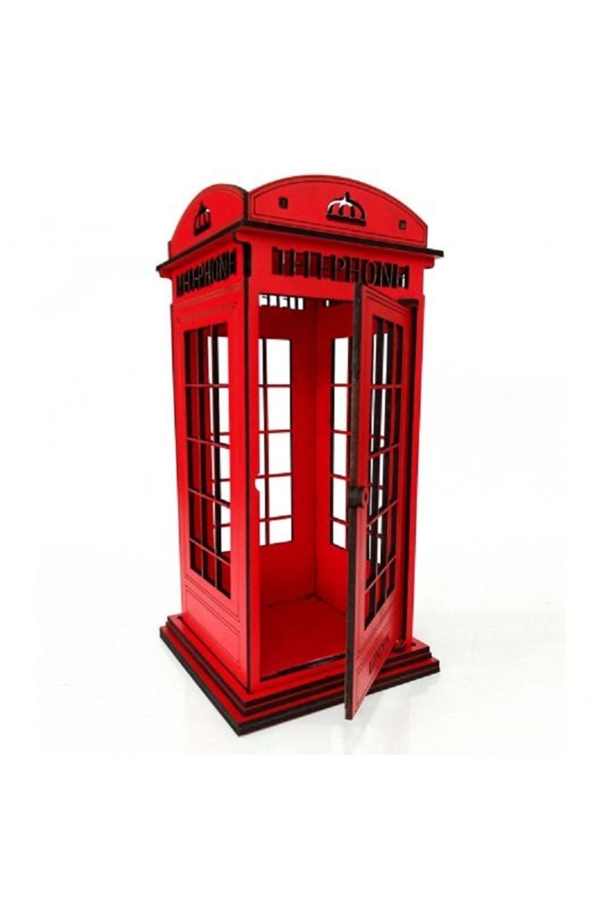 SIFIR312 Ahşap Dekoratif London Telefon Kulübesi - Mumluk, Dekoratif, Süs Londra Kırmızı Telefon Kulübesi