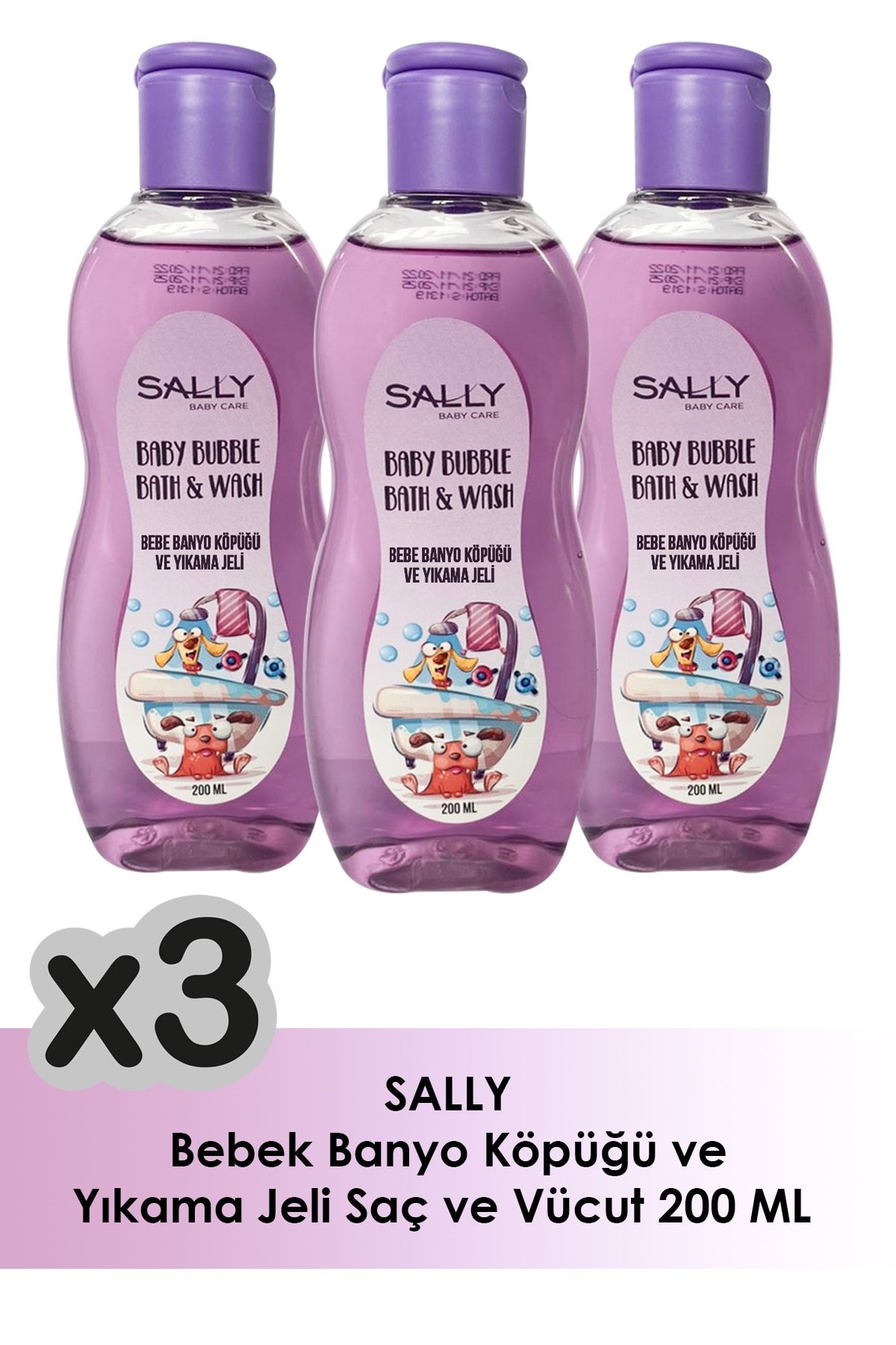 Sally Bebek Banyo Köpüğü Ve Yıkama Jeli Şampuan - Aloevera Özlü - Saç Ve Vücut - 200 ml - 3 Adet