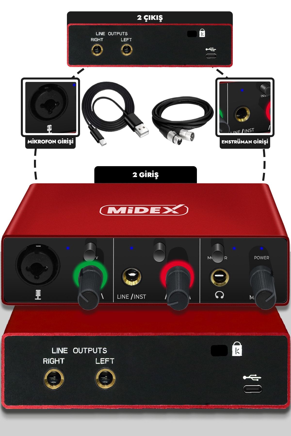 Lastvoice Midex Glx-500 Pro 2 Giriş 2 Çıkış Usb Stüdyo Ses Kartı (XLR KABLO HEDİYE)