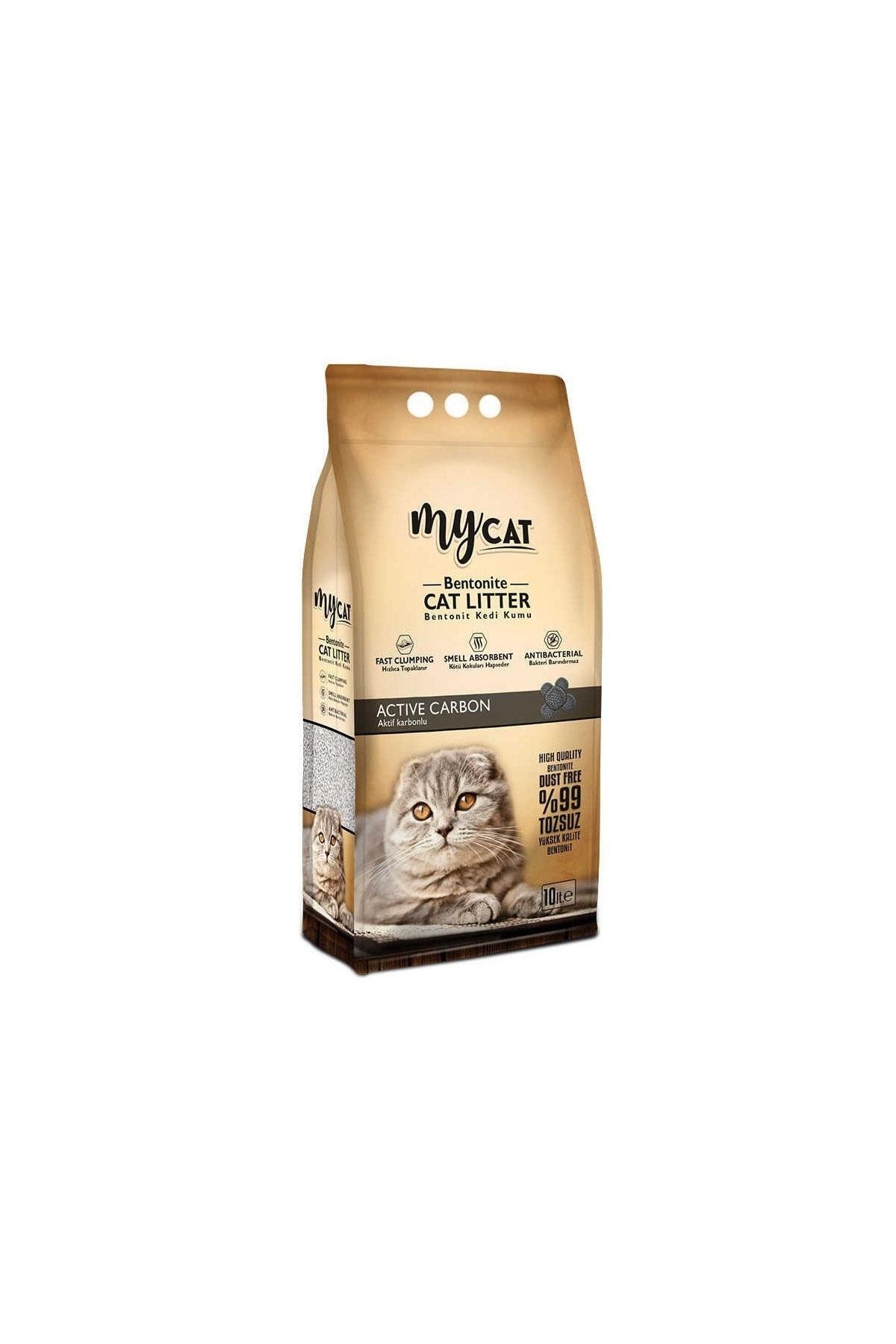 Mycat Aktif Karbonlu Topaklaşan Bentonit Kedi Kumu 10lt (KALIN TANELİ)_0