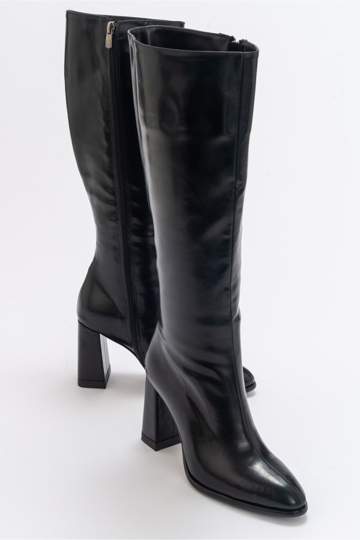 luvishoes Decer Siyah Cilt Kadın Topuklu Çizme