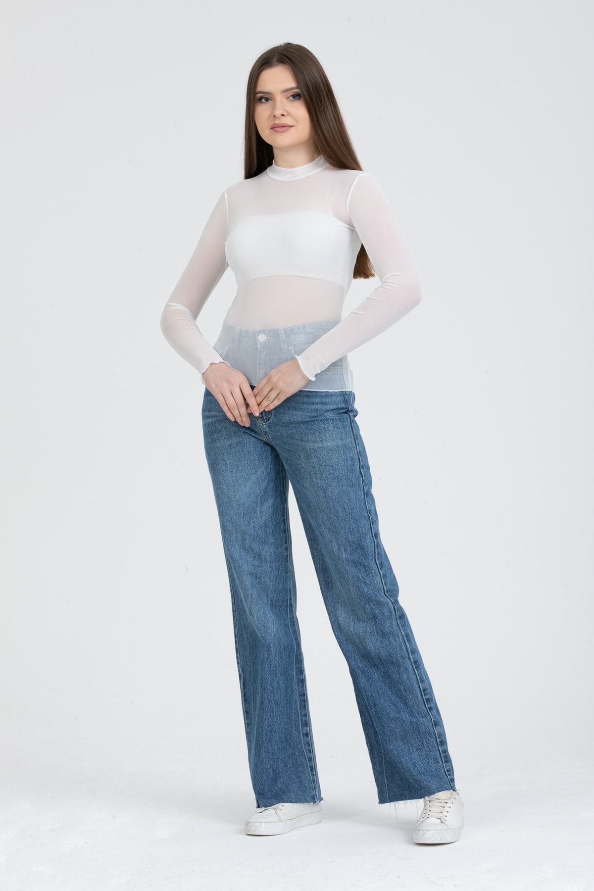 TREND Kadın Uzun Kol Tül Transparan Bluz