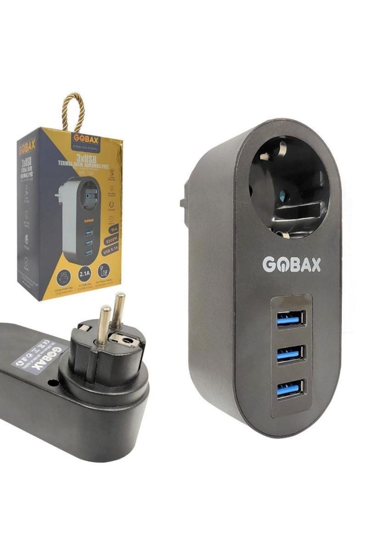 Hatfon Elektronik Gobax Mg-102 Tekli Akım Korumalı Priz 3xusb 2,1a Çıkış Çoçuk Korumalı
