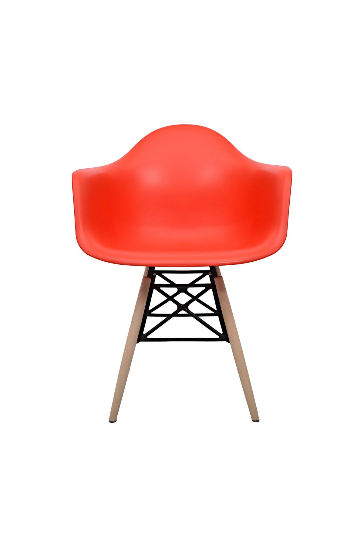 Dorcia Home Kolçaklı Kırmızı Eames Plastik Kafesli Sandalye - Cafe Balkon Mutfak Sandalyesi
