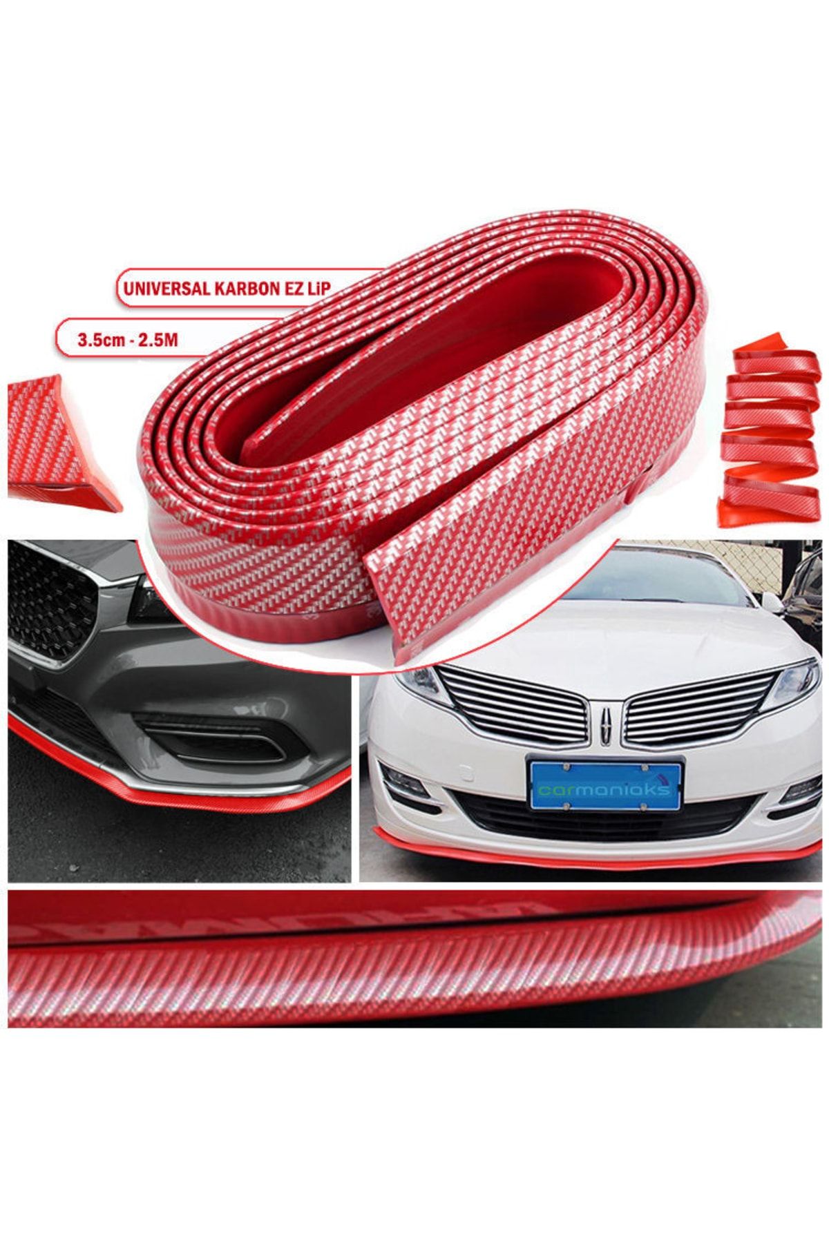 AnkaShop Oto Araba Araç Ön Lip Tampon Eki 2,5 Metre Ön Tampon Koruyucu Universal Esnek Şerit Karbon Kırmızı