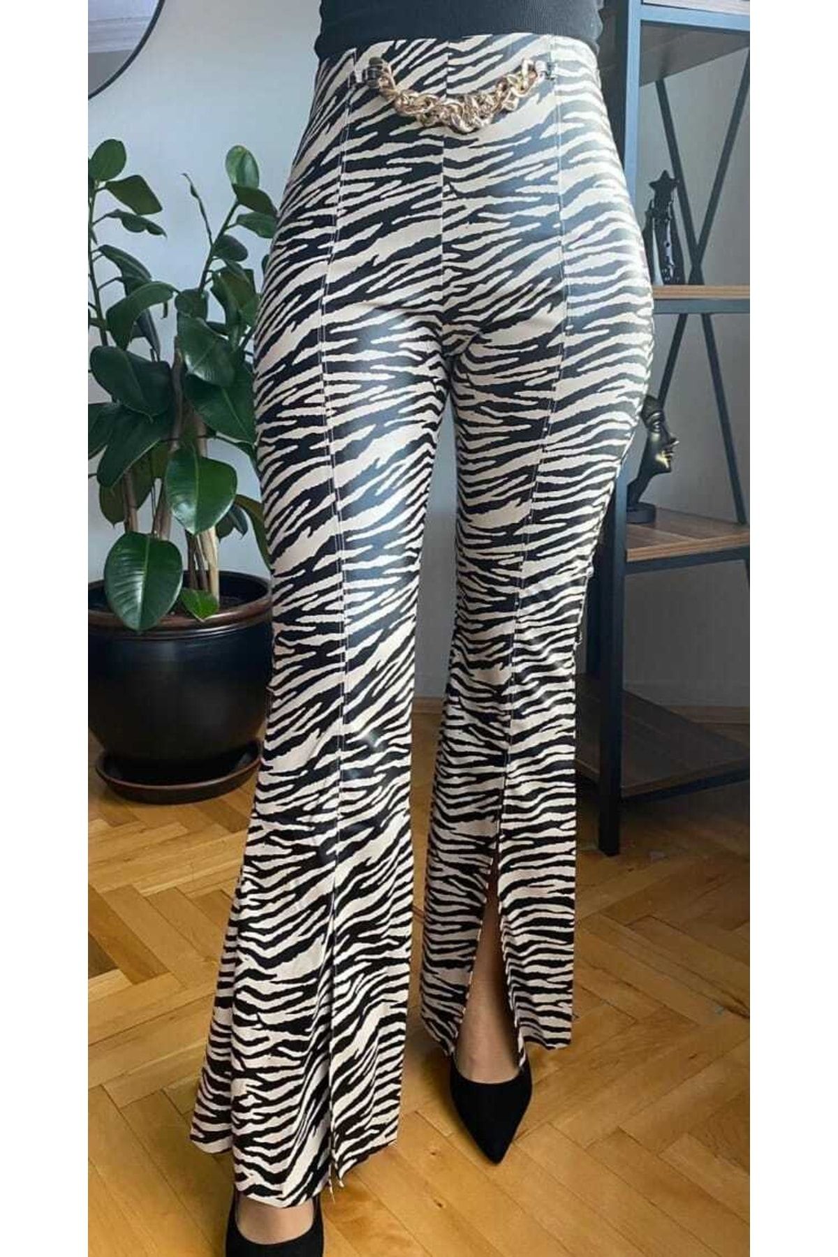 Bebe Plus Deri Zebra Pantolon